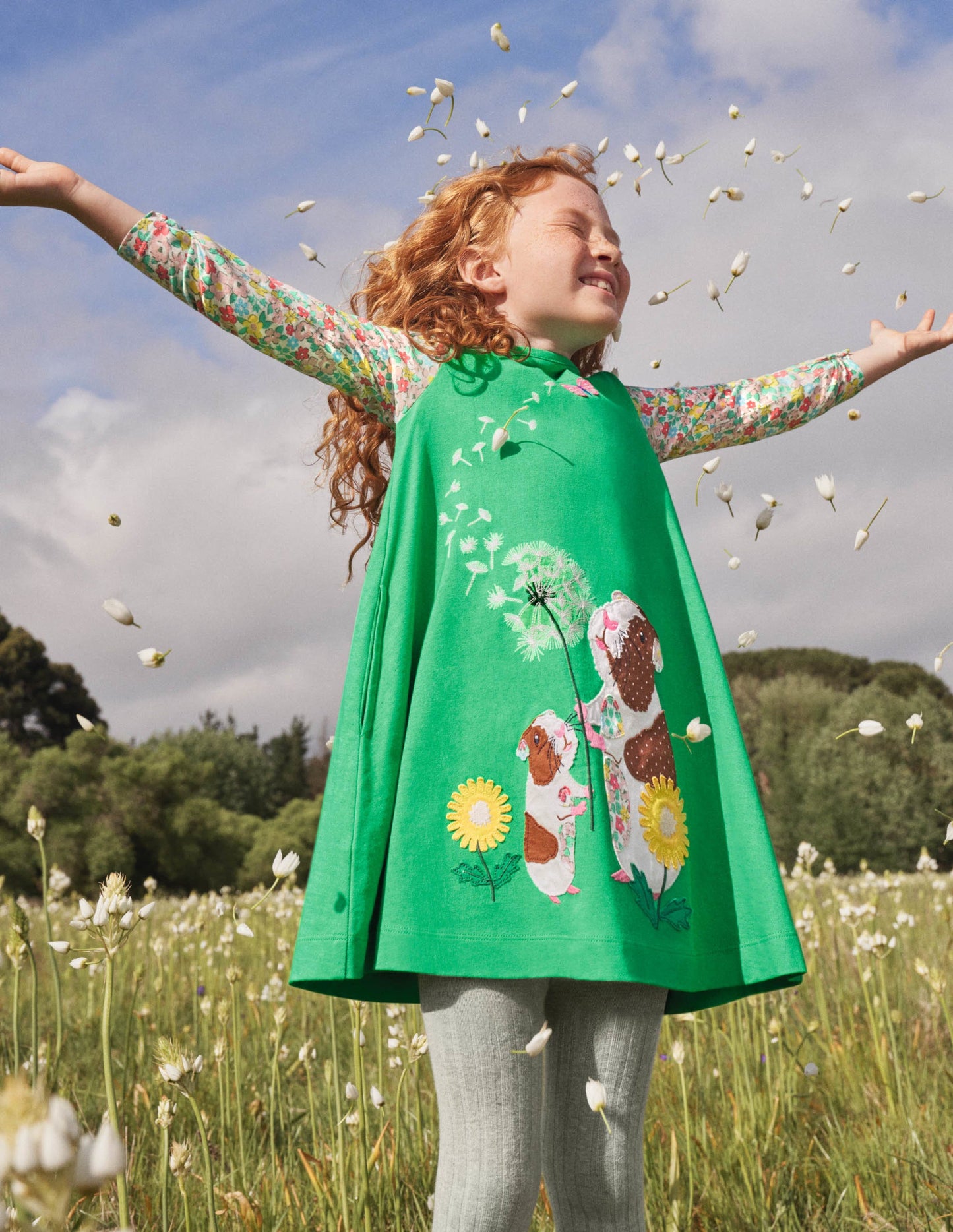 Langärmliges Kleid mit Applikation-Aloe-Vera-Grün, Meerschweinchen