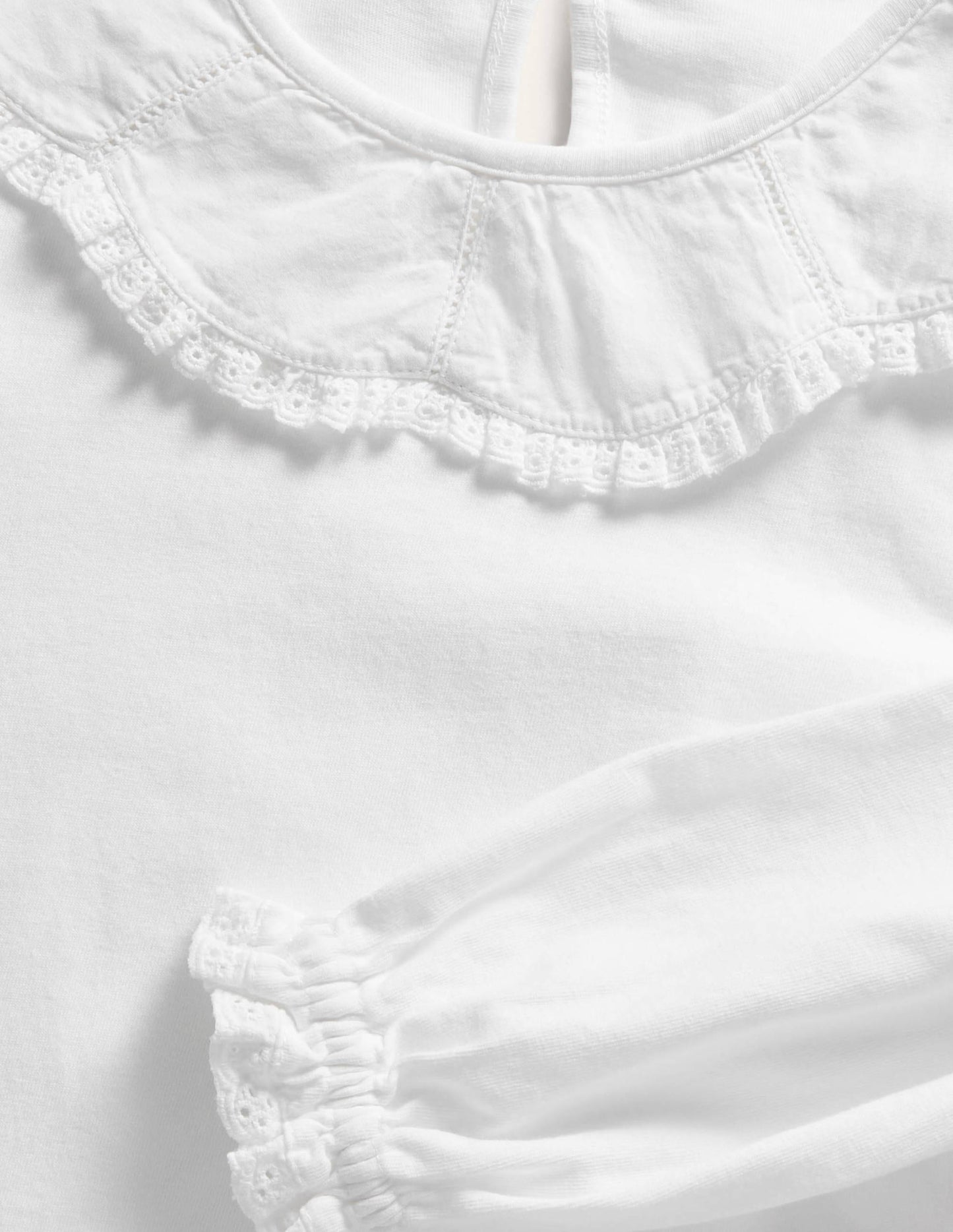 Lace Collared Cotton Top-White