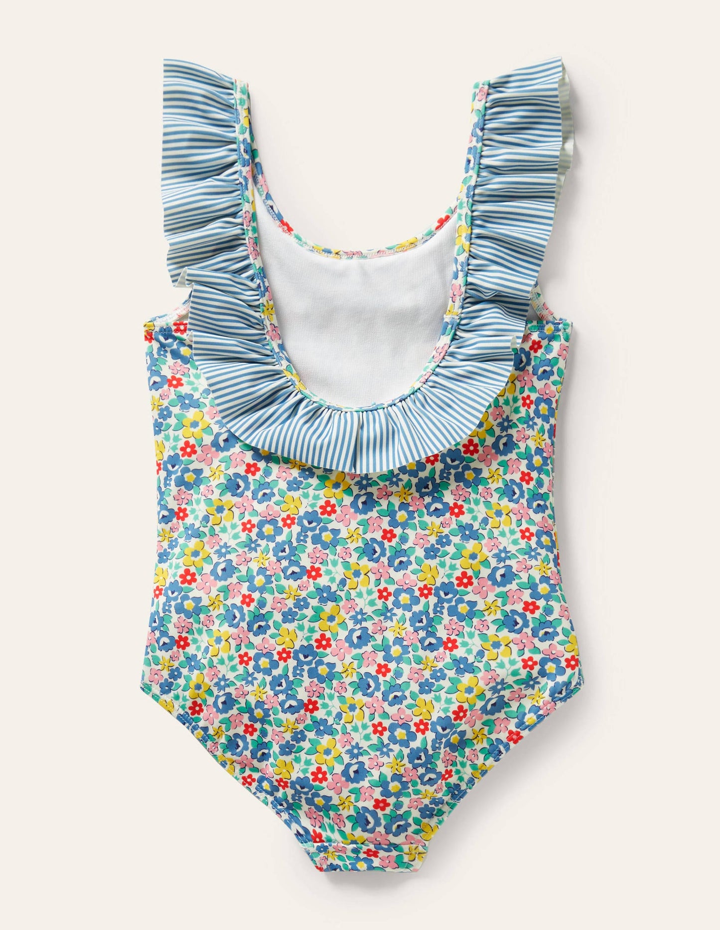 Badeanzug mit Rüschenkragen-Elisabethanisches Blau, Frühlingsblumen