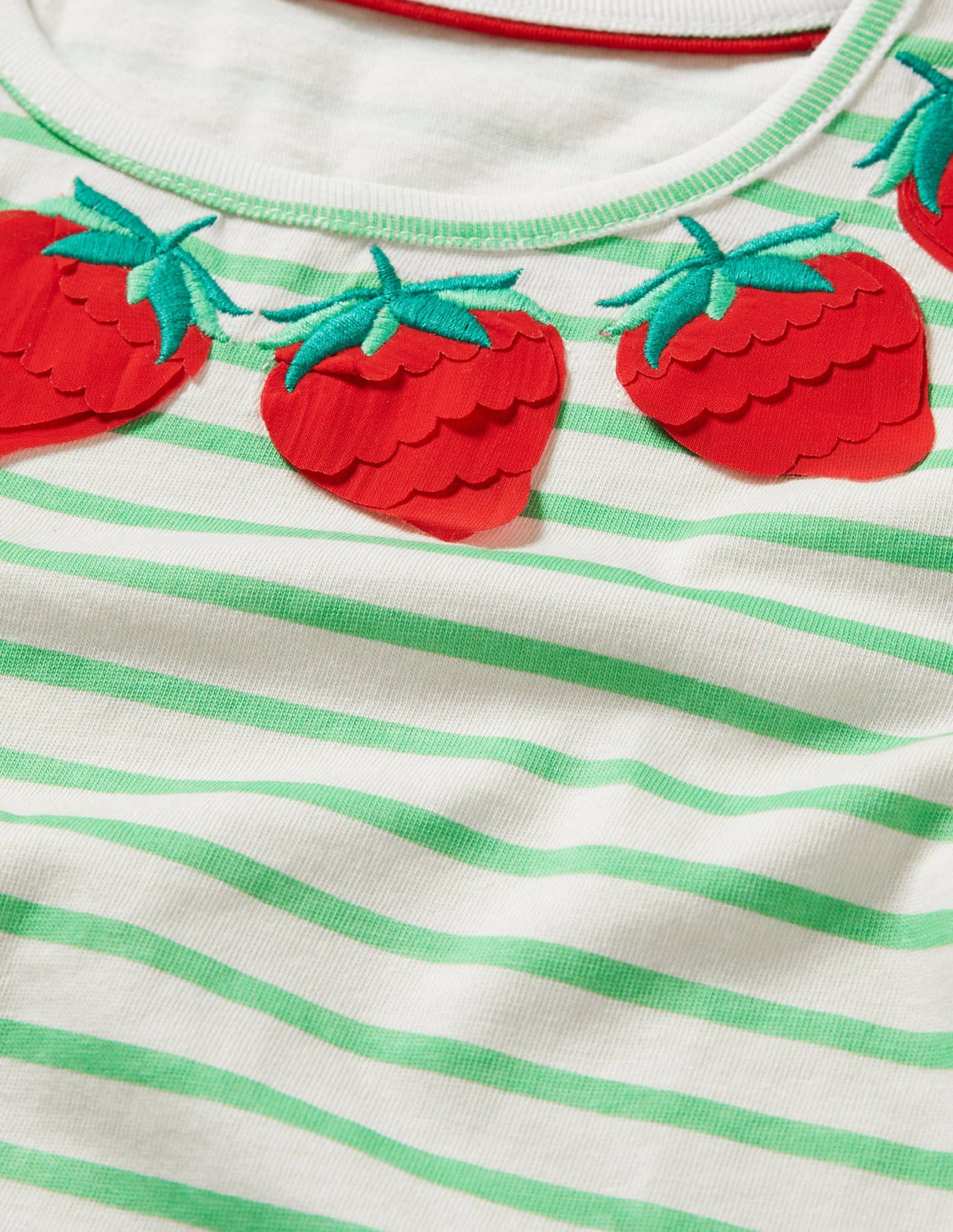 Gestreiftes T-Shirt mit Motiv-Naturweiß/Aloe-Vera-Grün, Erdbeeren
