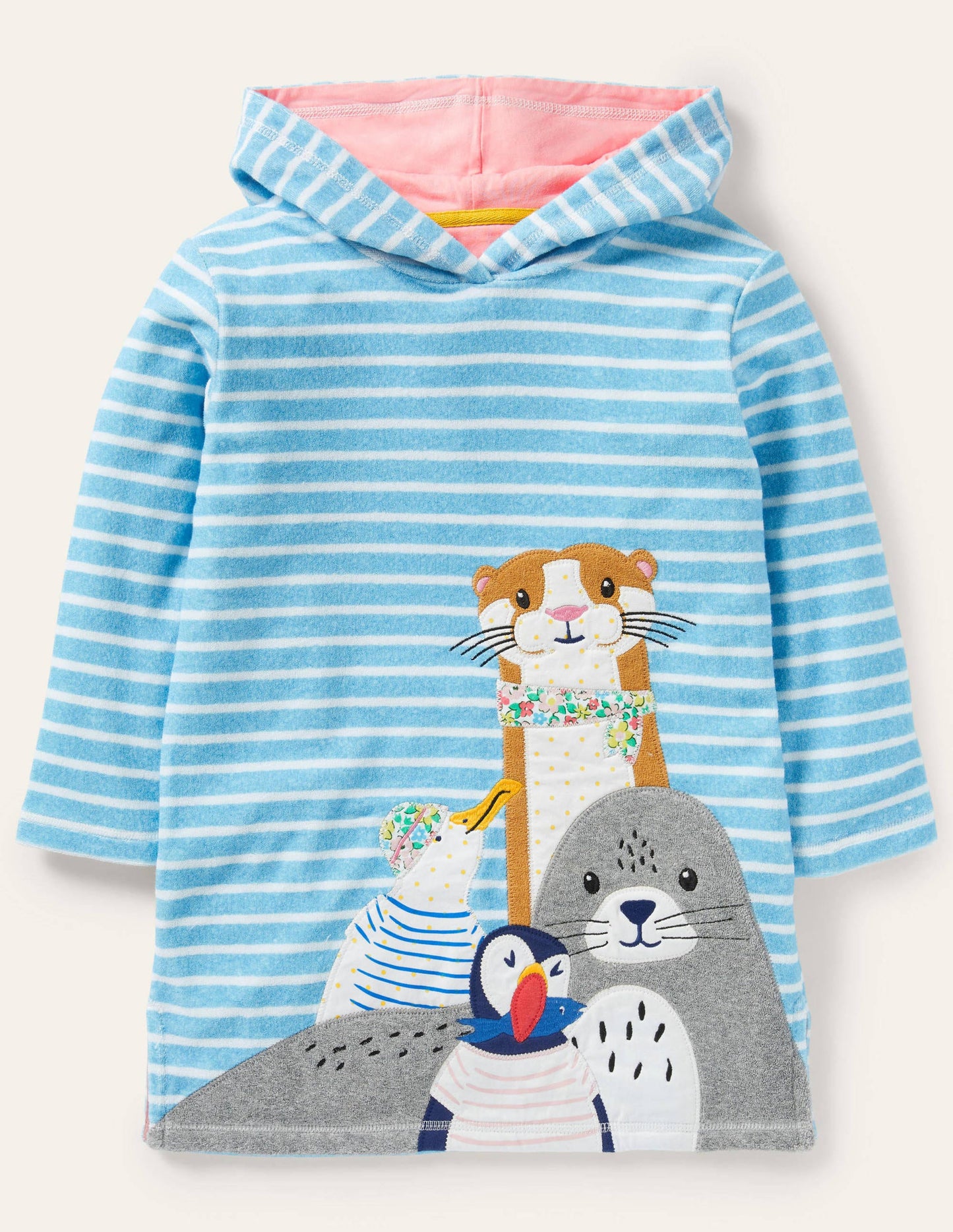 Frottee-Strandkleid mit Applikationen-Wasserblau/Naturweiß, Meeresfreunde