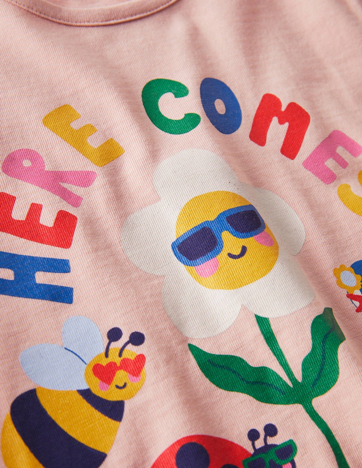 Kurzärmliges T-Shirt mit Muster-Rosa, „Here comes the sun“-Aufschrift