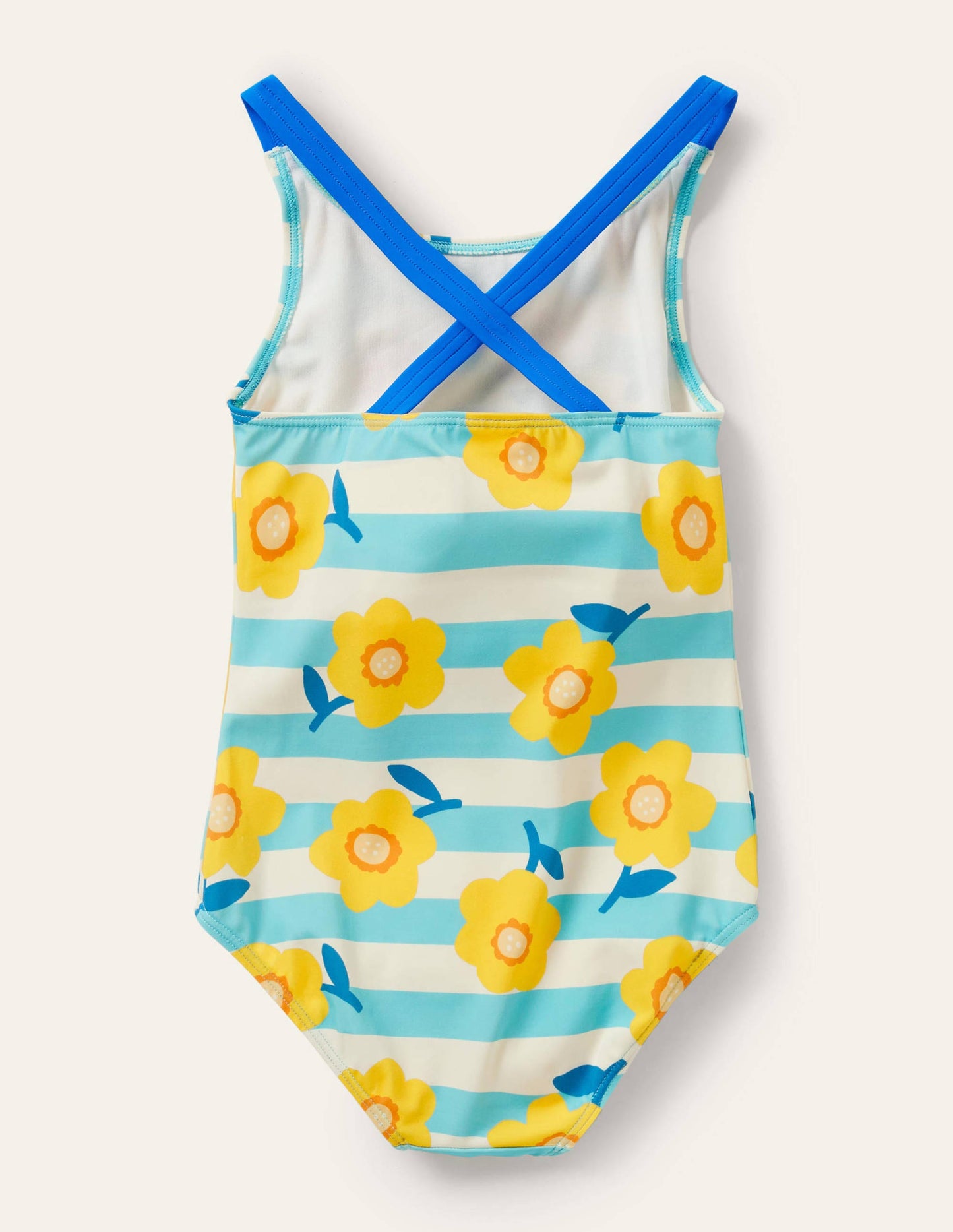 Maillot de bain imprimé croisé dans le dos-Jonquille bleu aigue-marine/ivoire