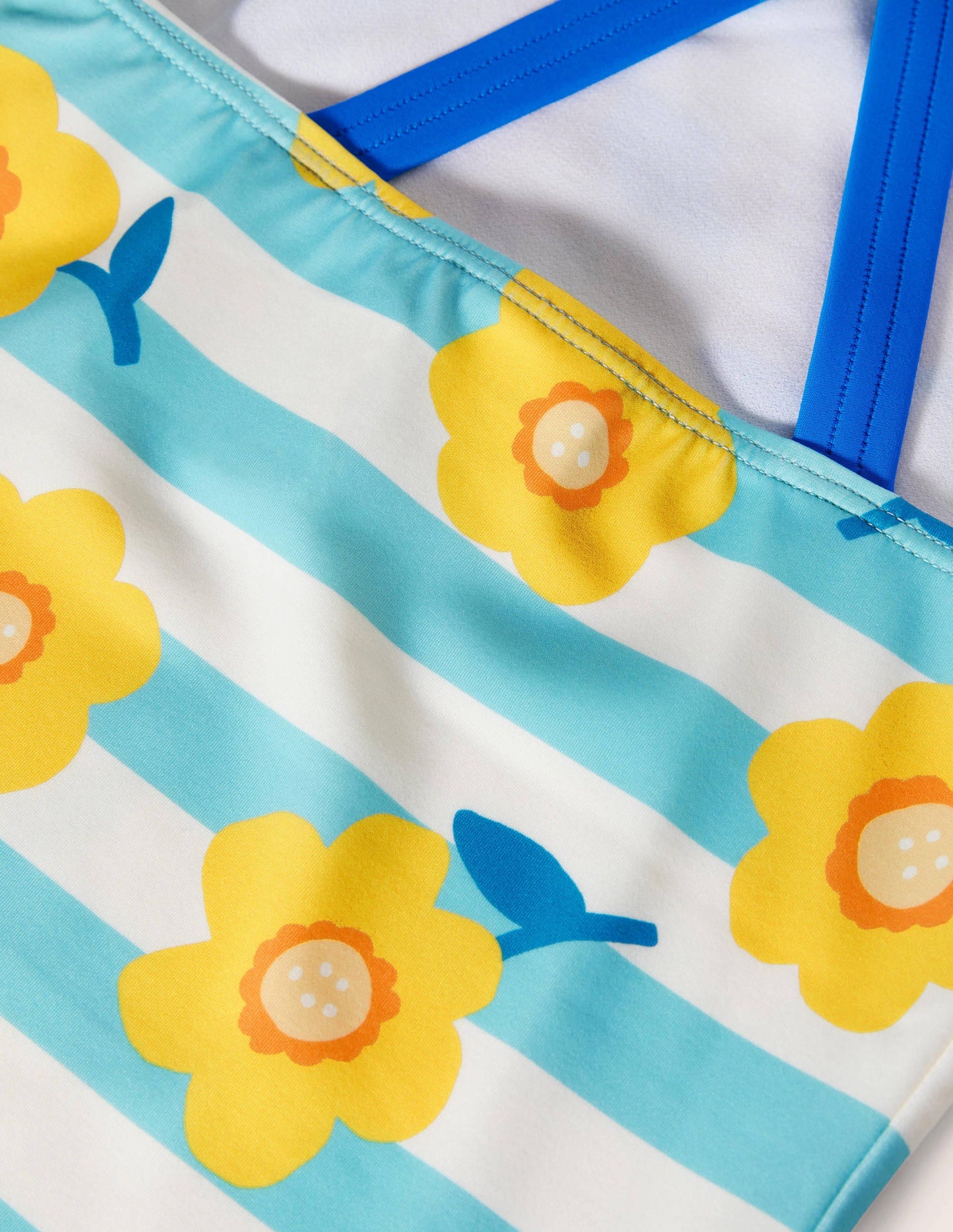 Maillot de bain imprimé croisé dans le dos-Jonquille bleu aigue-marine/ivoire