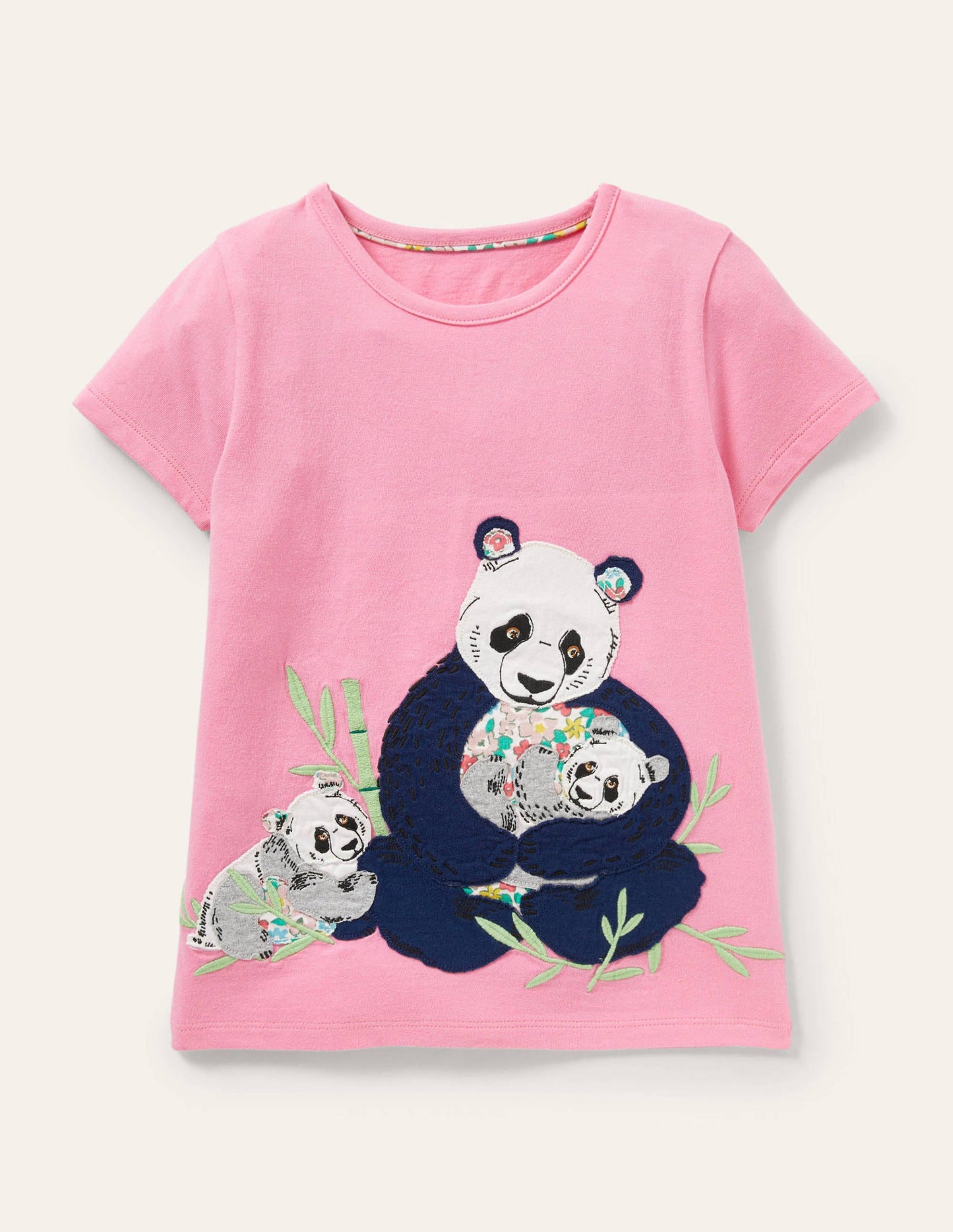 Kurzärmliges T-Shirt mit Applikation-Helles Blütenrosa, Pandas