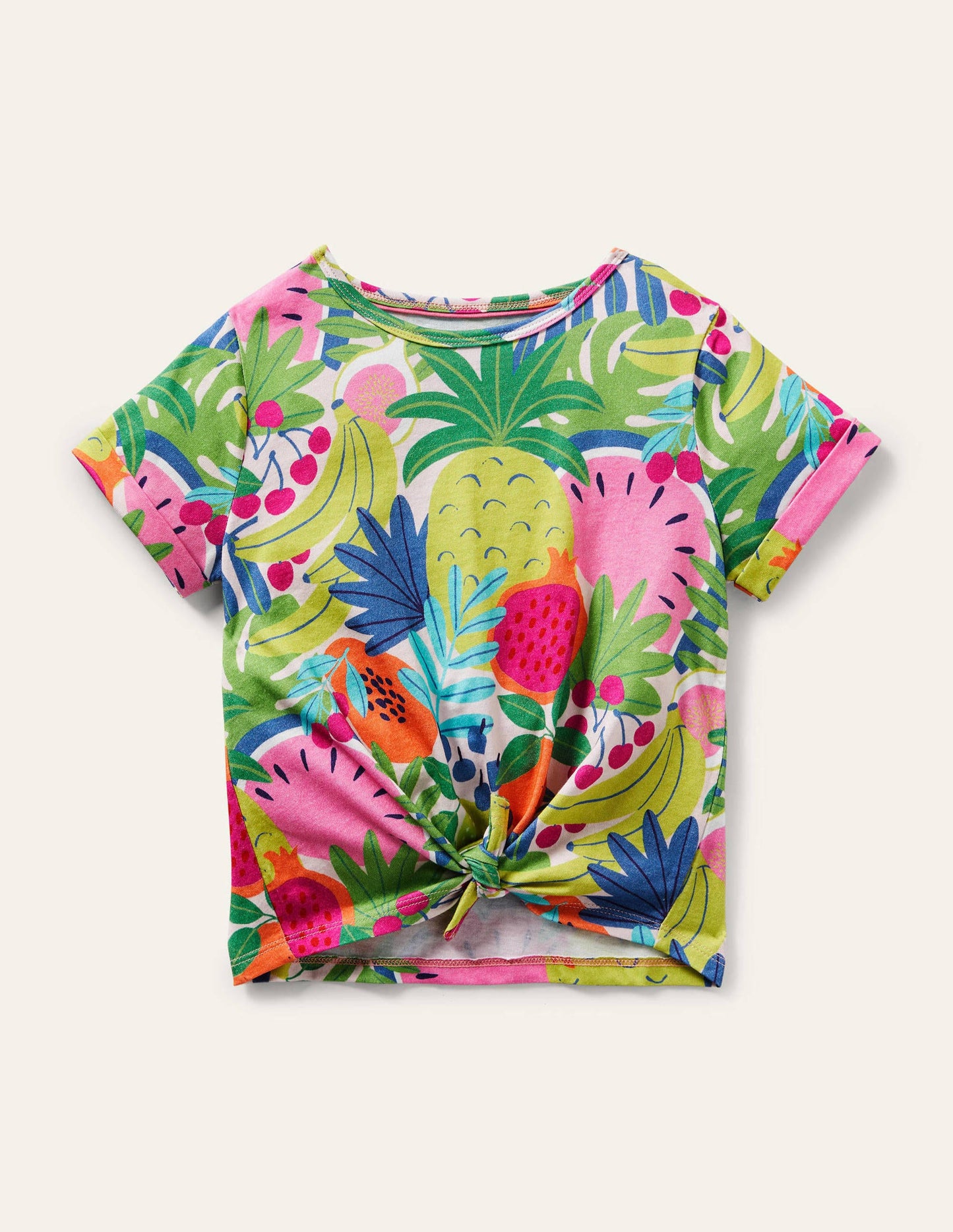 T-shirt noué sur le devant-Motif Tropical Fruit multi