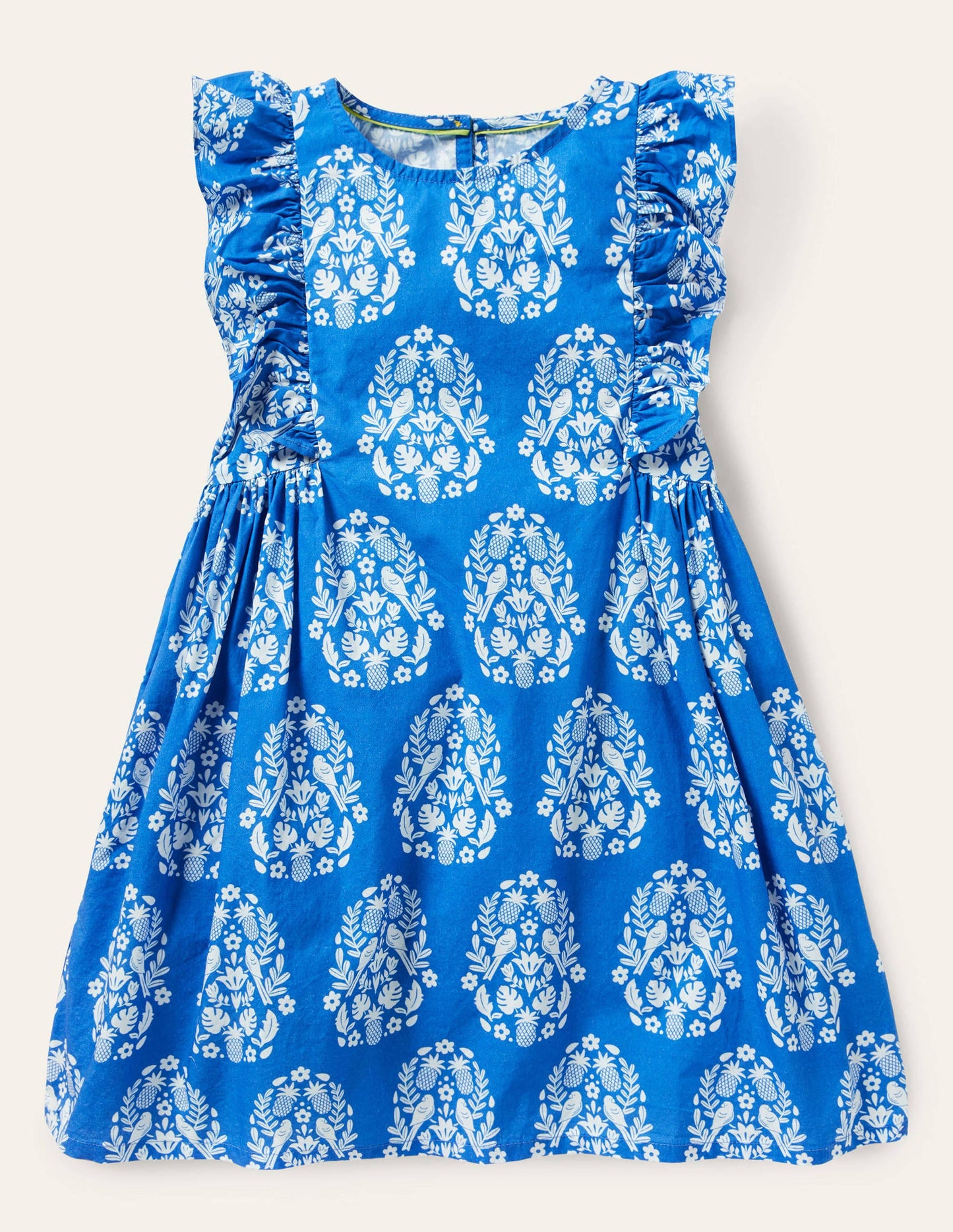 Gemustertes Kleid mit Rüschenärmeln-Helles Marineblau, Holzschnittmuster