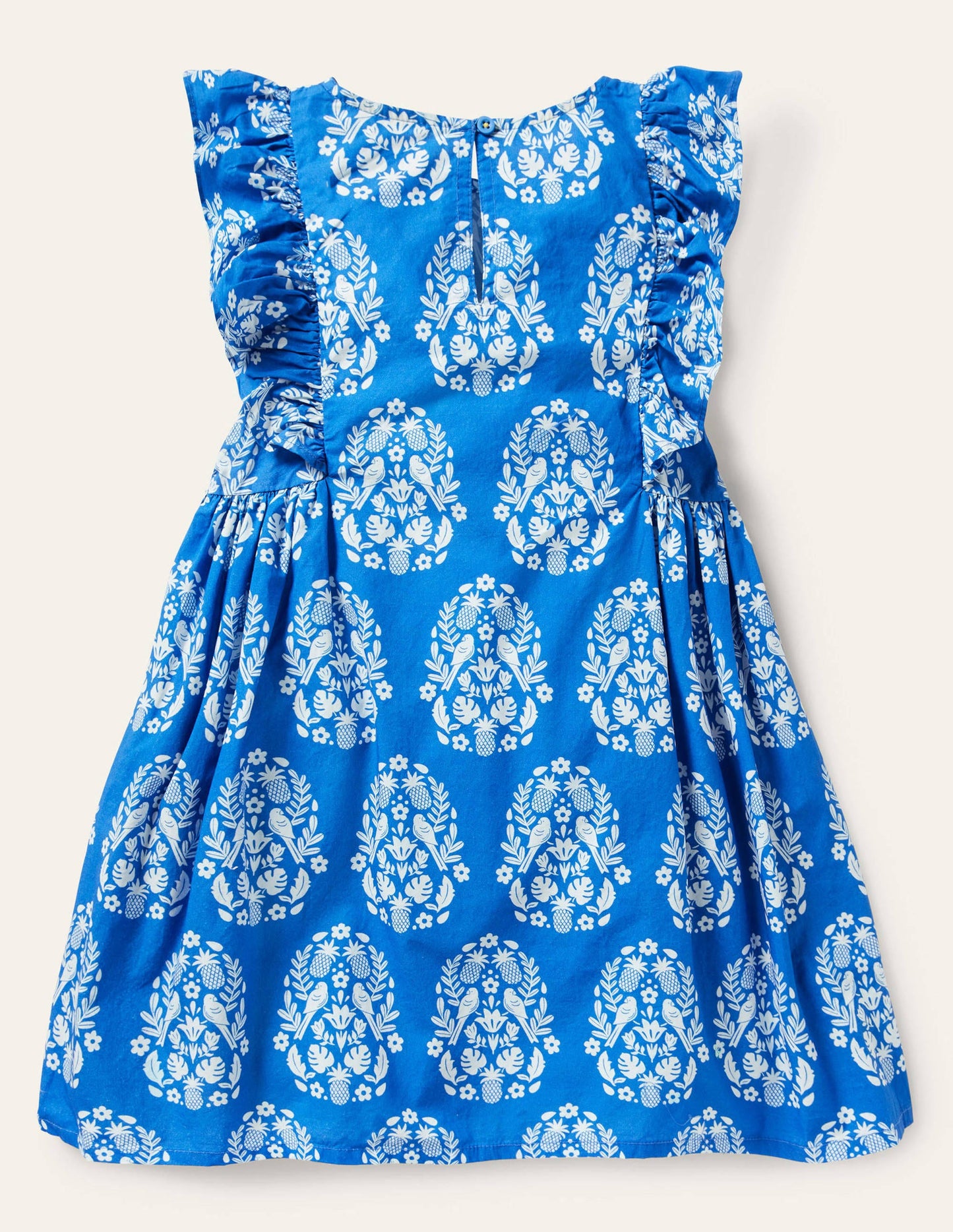 Gemustertes Kleid mit Rüschenärmeln-Helles Marineblau, Holzschnittmuster