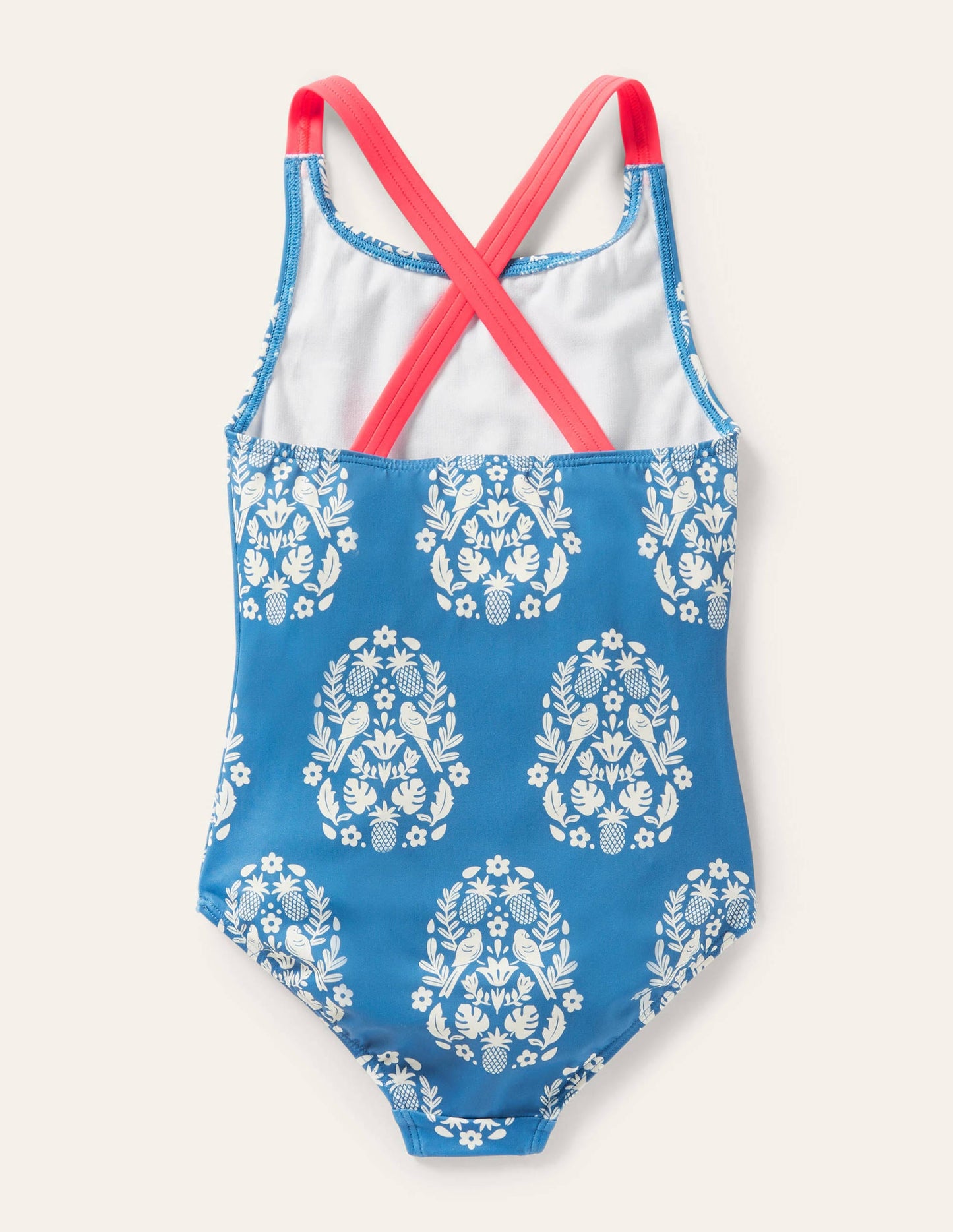 Maillot de bain imprimé croisé dans le dos-Motif xylographique tropical bleu marina