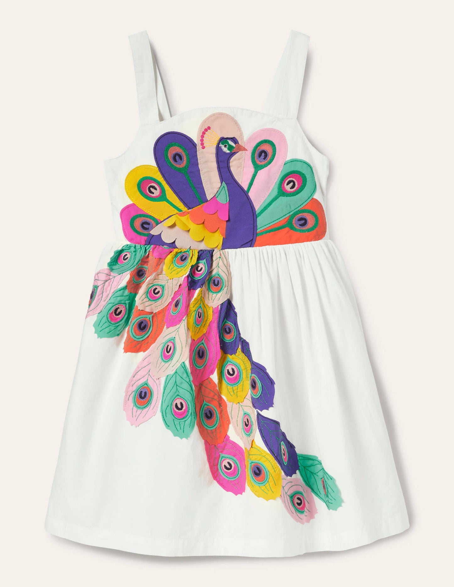 Kleid mit Pfau-Applikation-Naturweiß