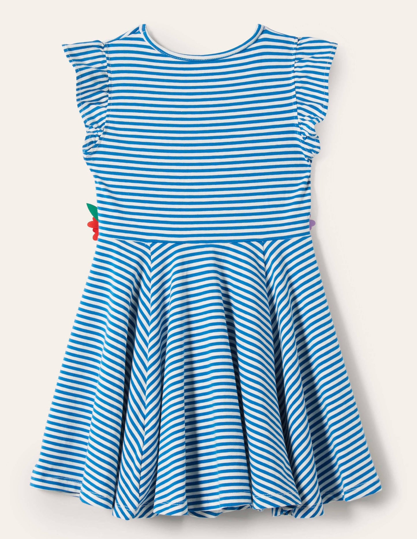 Ausgestelltes Kleid mit gerüschten Ärmeln-Strahlendes Marineblau/Naturweiß