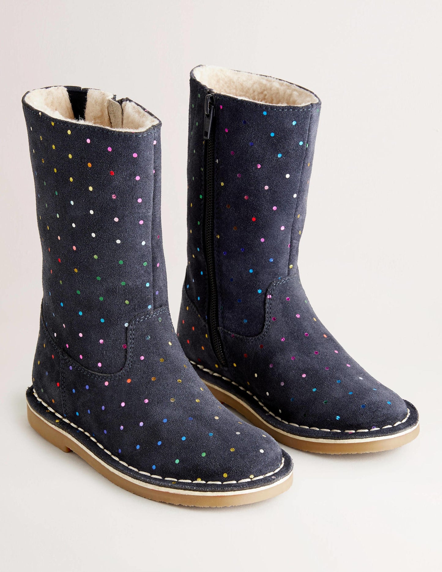 Navy Spots Tall Suede Boots-Schuluniform-Navy/Bunt, Getupft