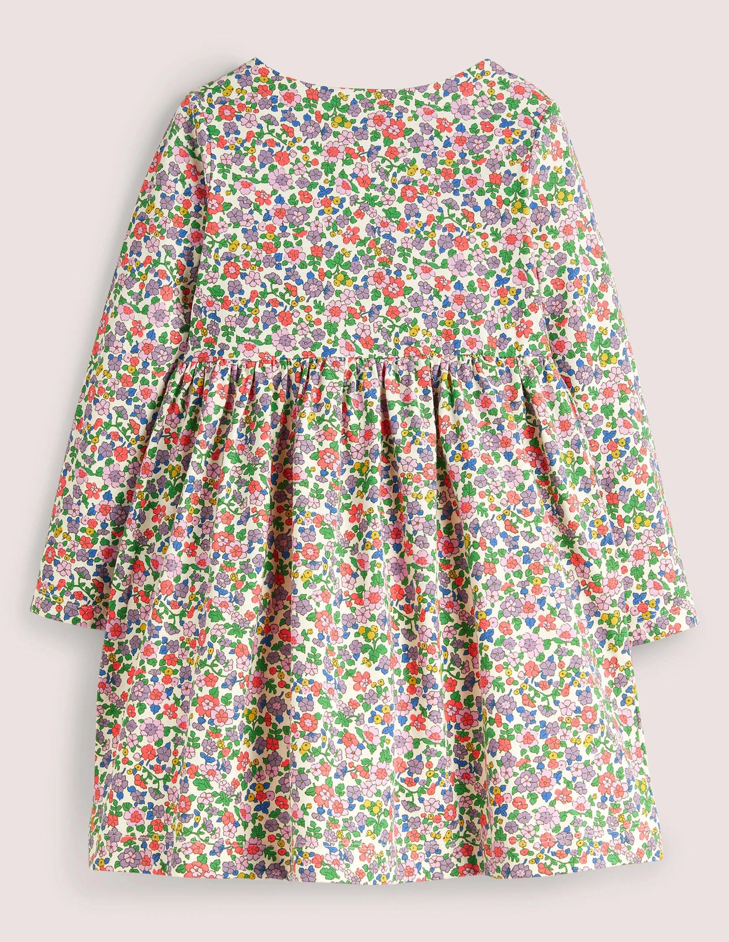 Fröhliches Jerseykleid mit langen Ärmeln-Naturweiß/Asternviolett, Blumenmuster
