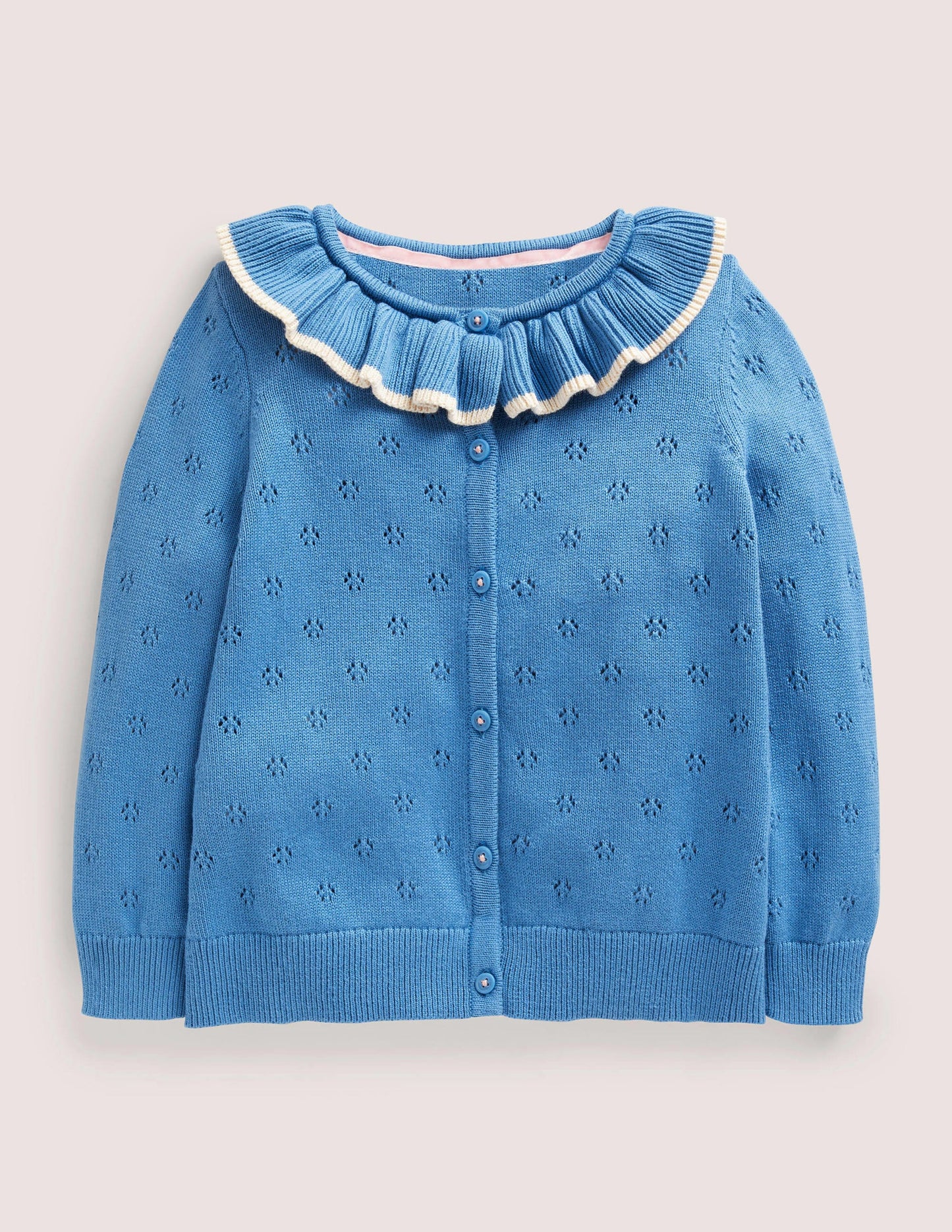 Pointelle-Cardigan mit Kragen-Elisabethanisches Blau