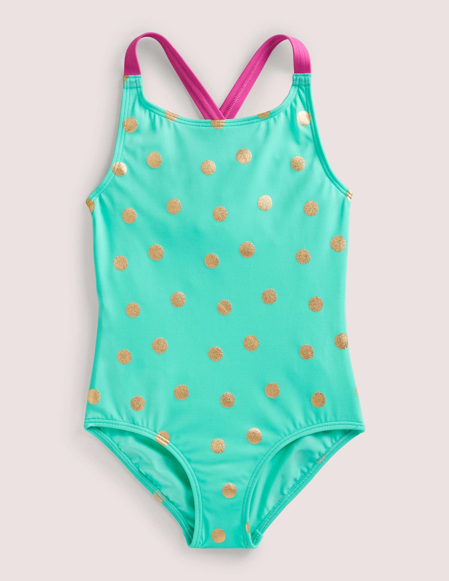 Maillot de bain imprimé croisé dans le dos-Pois dorés métallisés vert clair