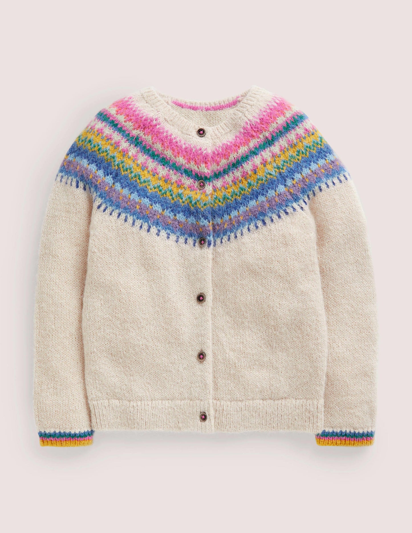 Cardigan mit Fair-Isle-Passe-Ecru Meliert, Bunte Passe