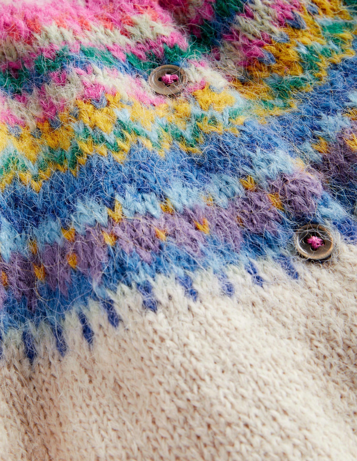 Cardigan mit Fair-Isle-Passe-Ecru Meliert, Bunte Passe