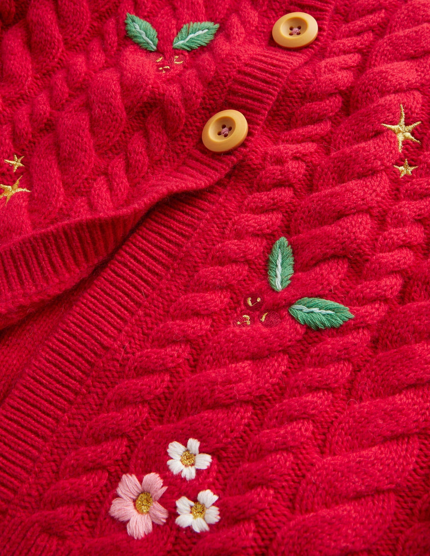 Cardigan mit Zopfstrickmuster-Rockabilly-Rot, Stickerei