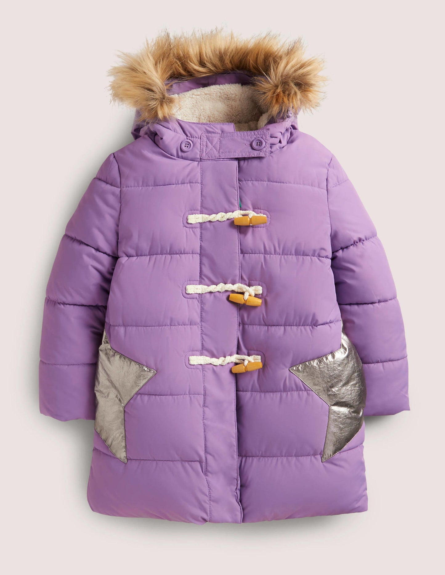 Purple Star Fleece-Lined Hooded Puffer Jacket-Asternviolett, Stern