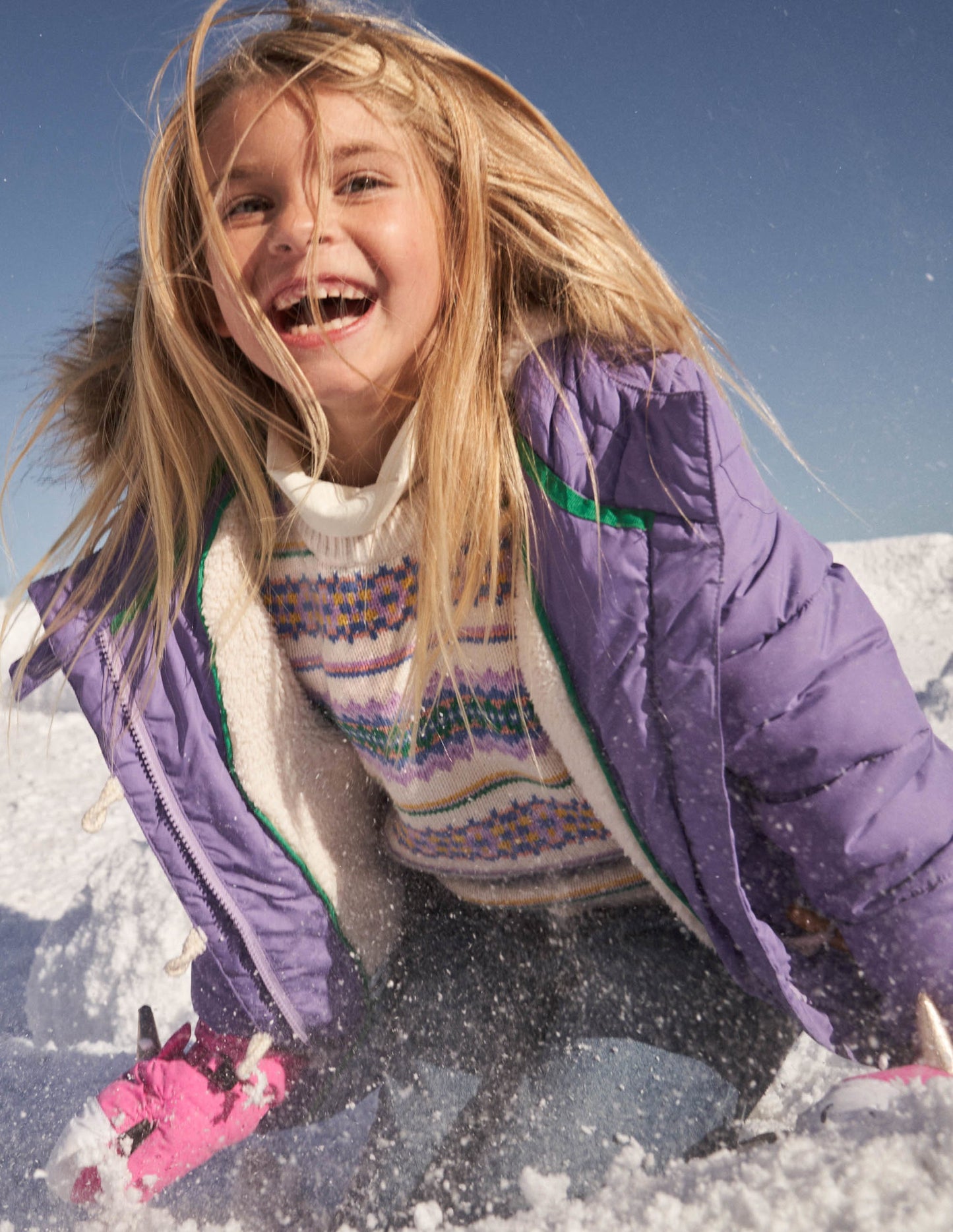 Purple Star Fleece-Lined Hooded Puffer Jacket-Asternviolett, Stern