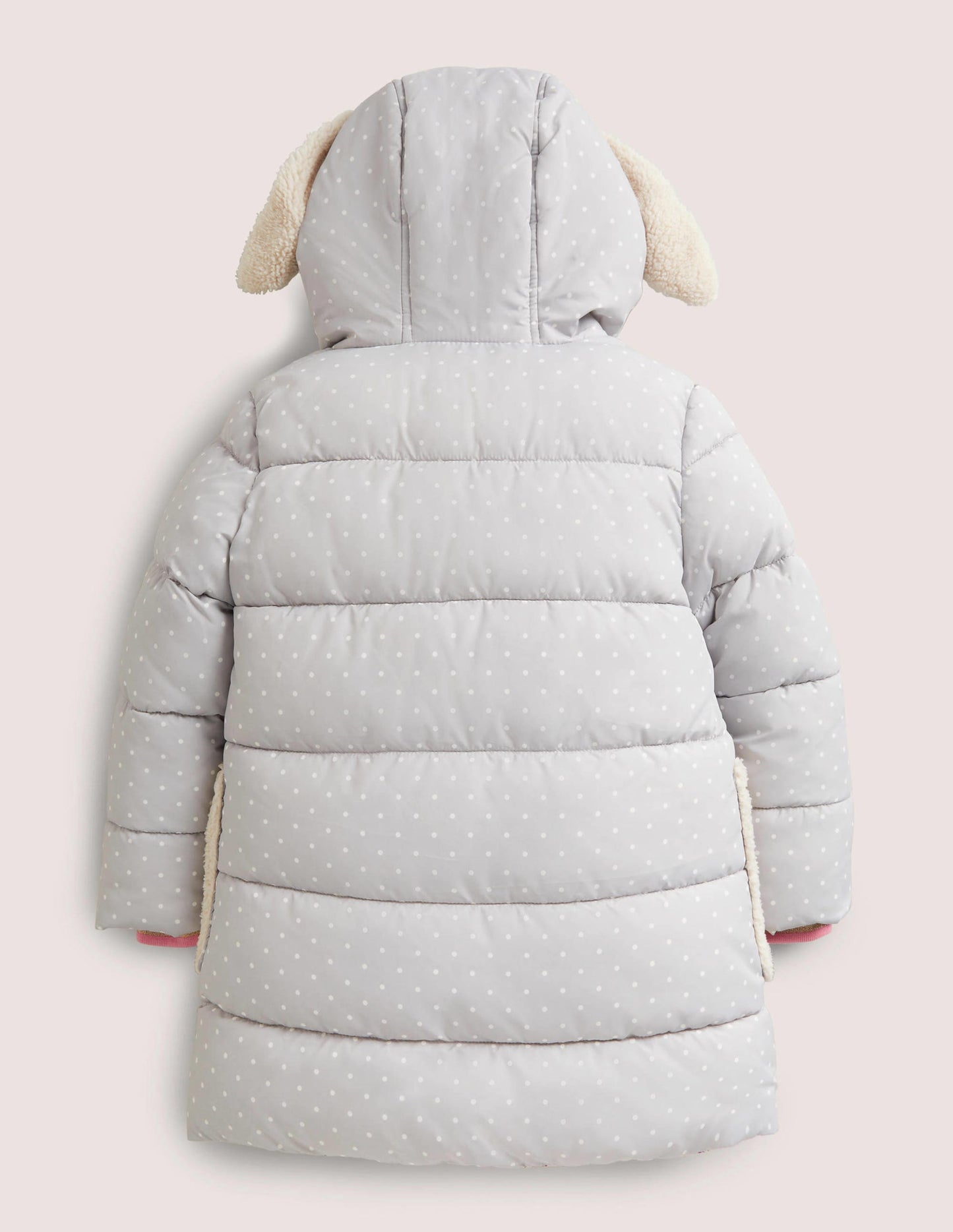 Grey Dotted Bunny Hood Longline Puffer Jacket-Schiefergrau, Pünktchen/Häschen
