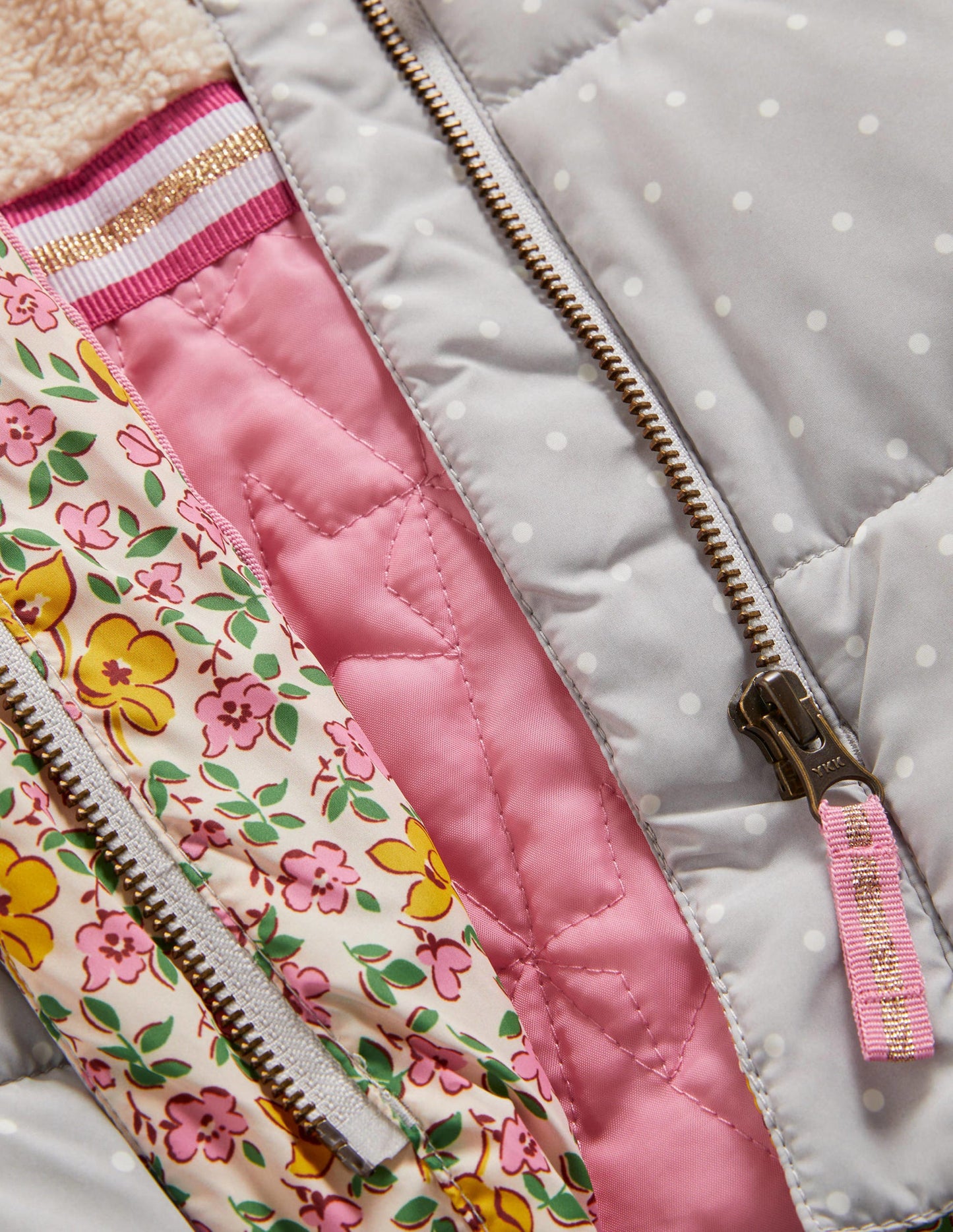 Grey Dotted Bunny Hood Longline Puffer Jacket-Schiefergrau, Pünktchen/Häschen