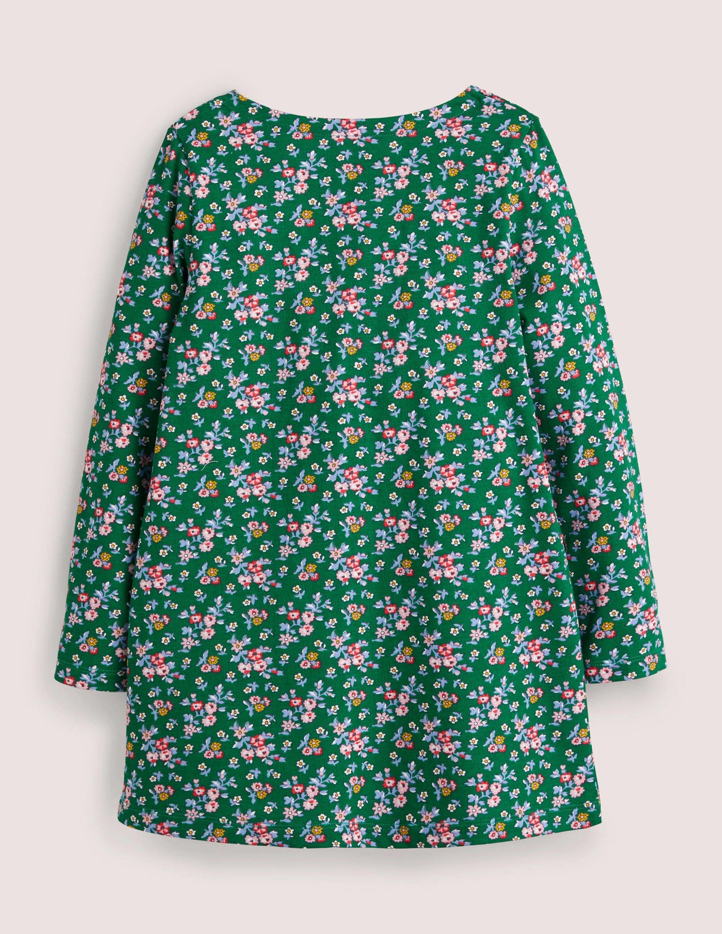 Jersey-Tunika mit Taschen-Waldgrün, Blumenmuster/Rotkehlchen