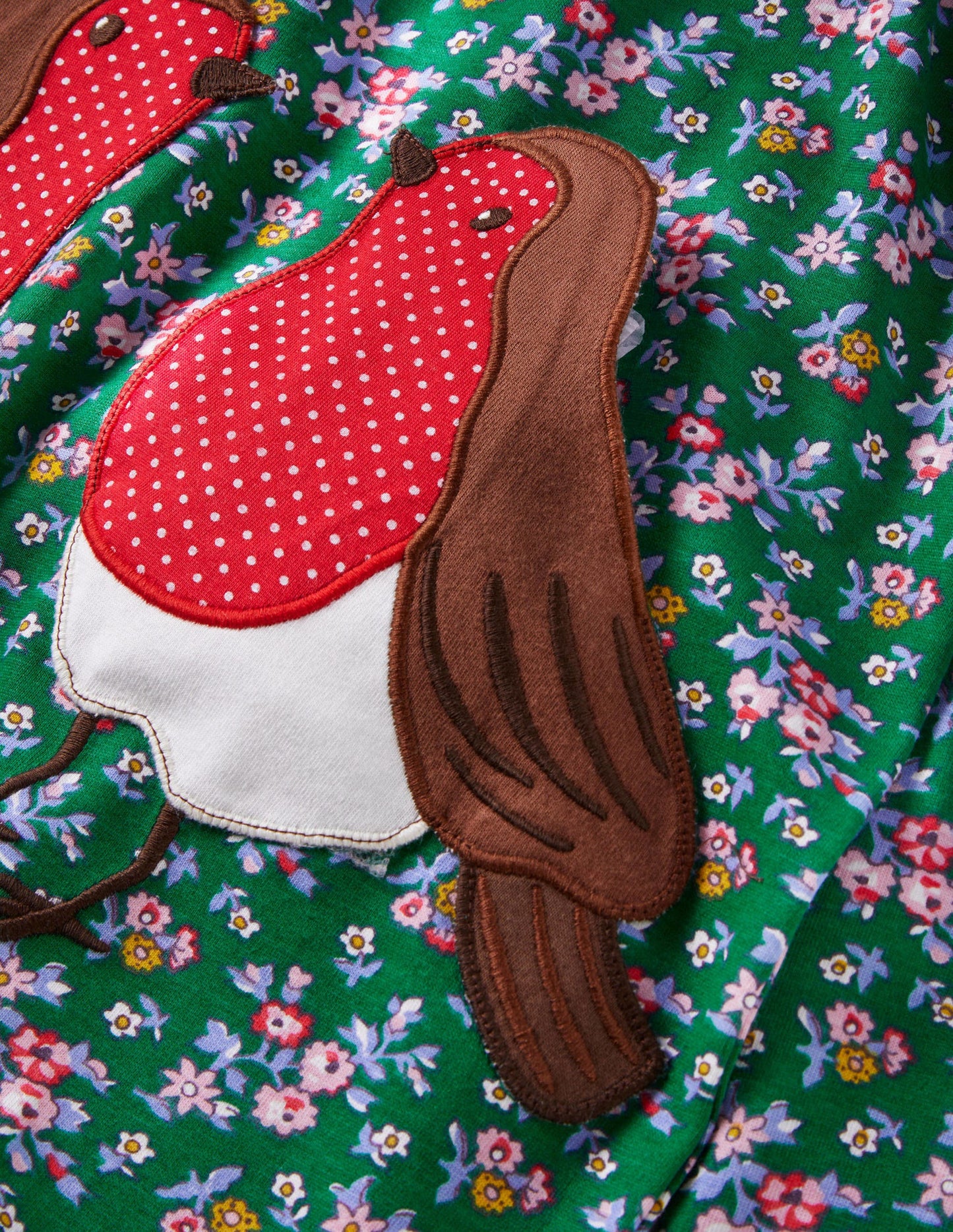 Jersey-Tunika mit Taschen-Waldgrün, Blumenmuster/Rotkehlchen