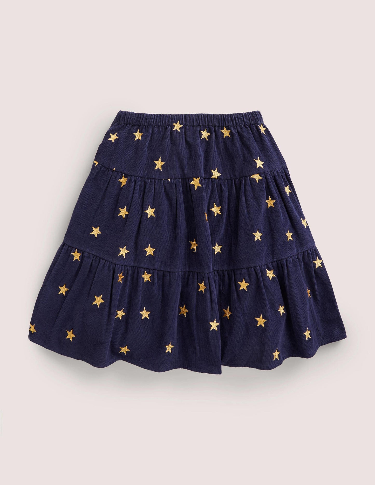 Bestickter Midi-Tellerrock-Schuluniform-Navy, Sterne