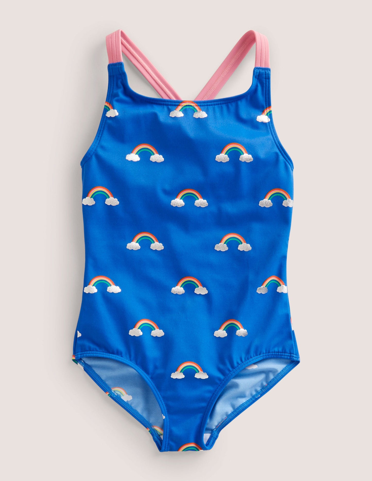 Maillot de bain imprimé croisé dans le dos-Nuages arc-en-ciel bleu cabanon