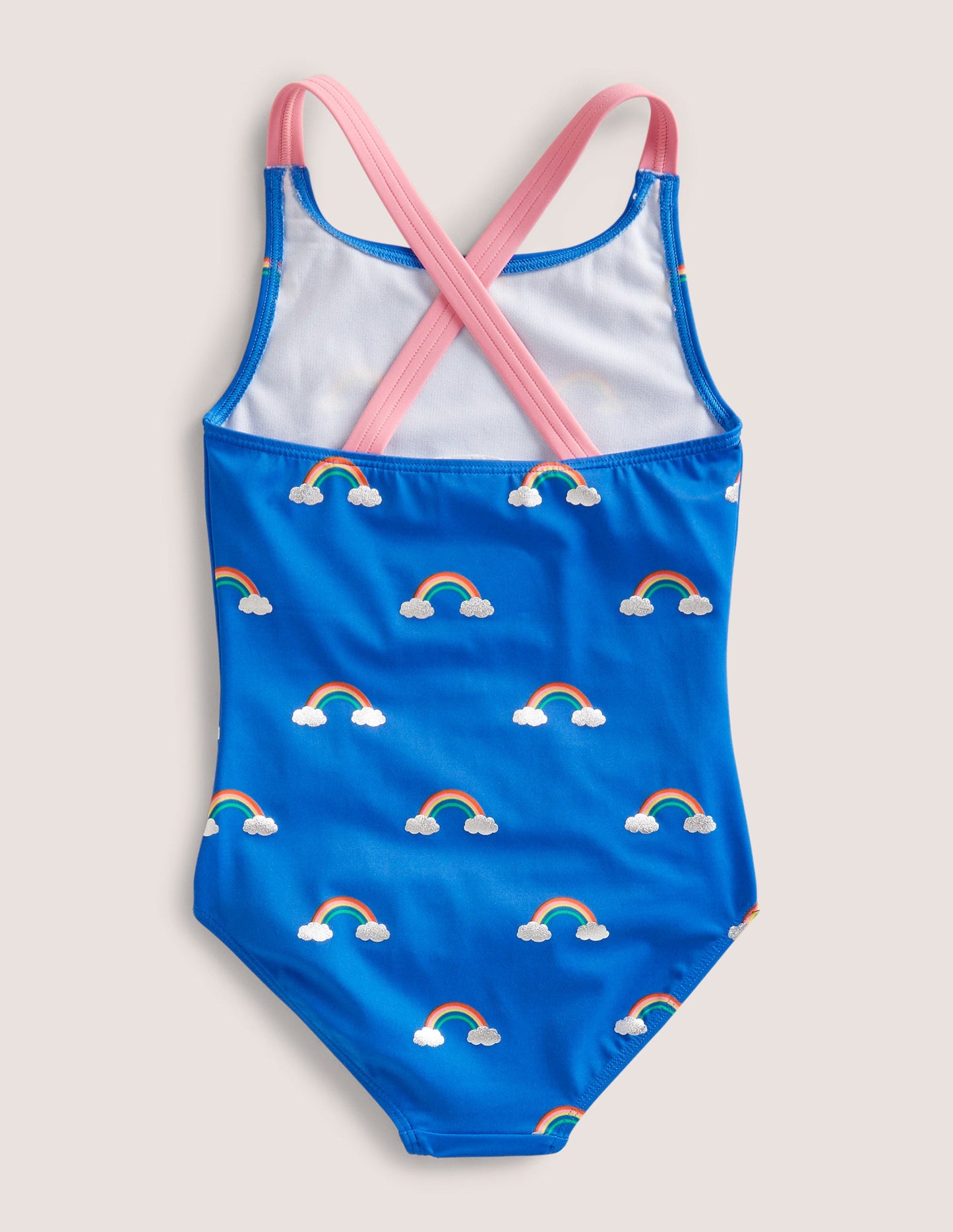 Maillot de bain imprimé croisé dans le dos-Nuages arc-en-ciel bleu cabanon