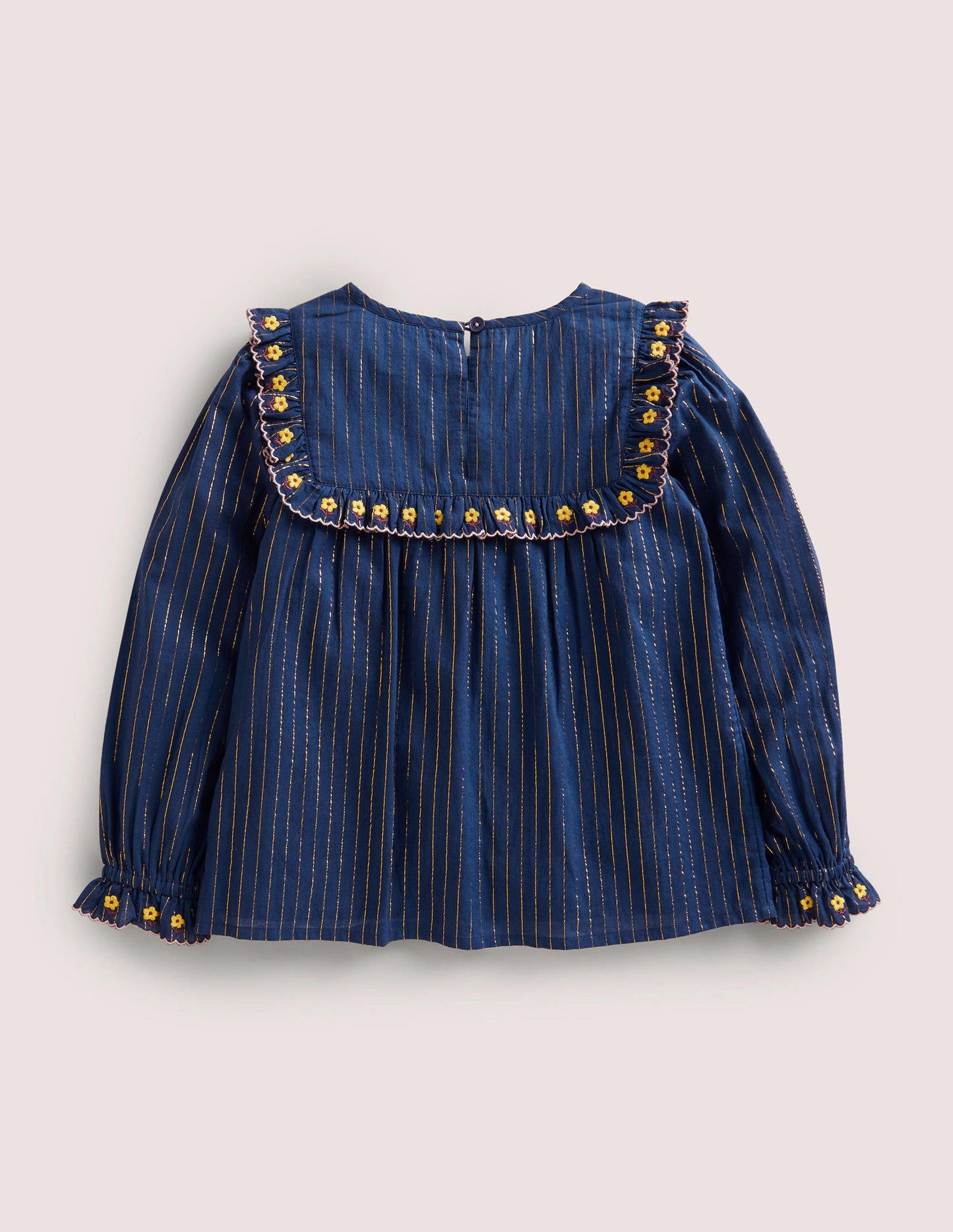 Gerüschtes Weboberteil mit Stickerei-Schuluniform-Navy, Blumen
