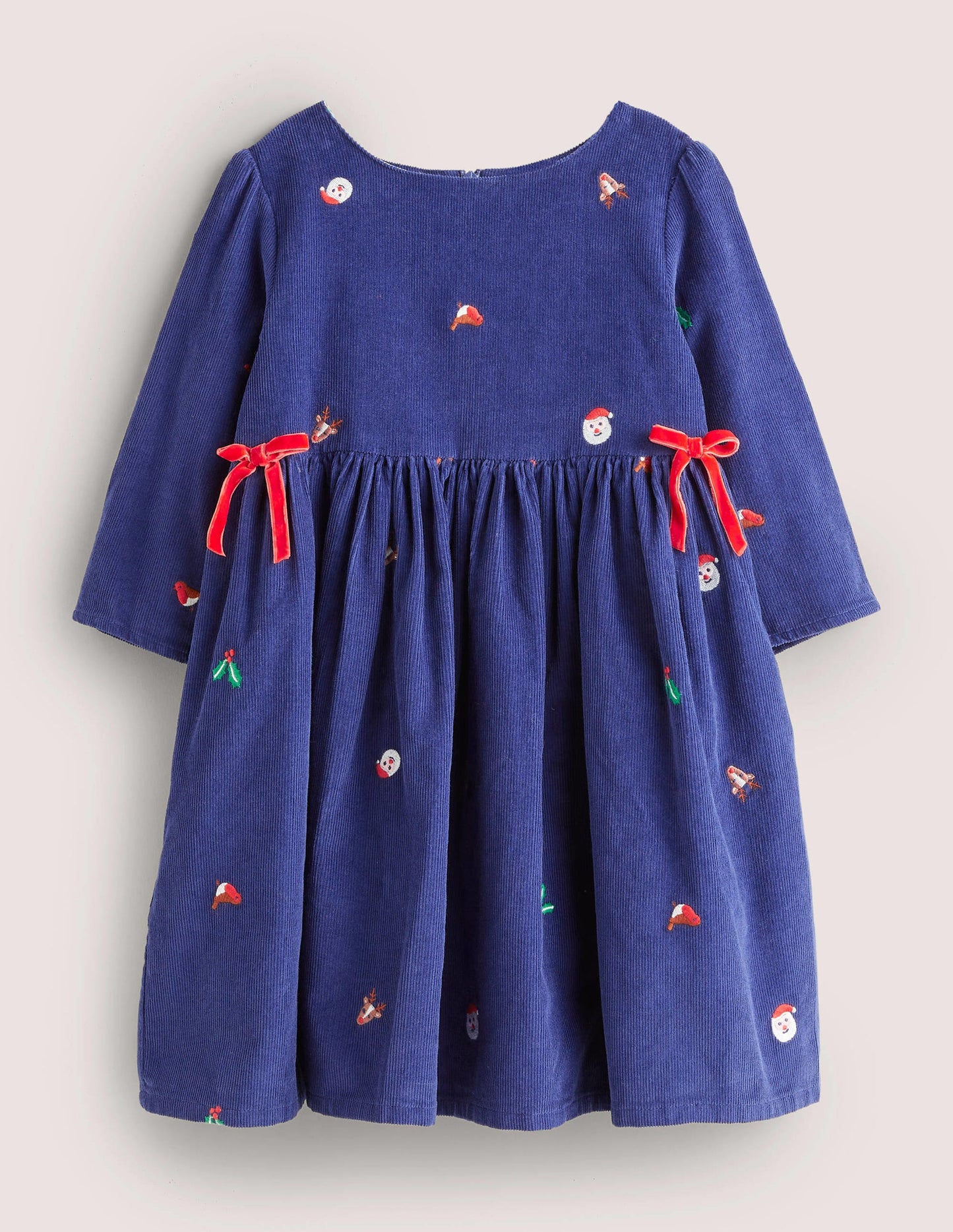 Navy Cord Christmas Party Dress-Segelblau, Weihnachtsmotiv