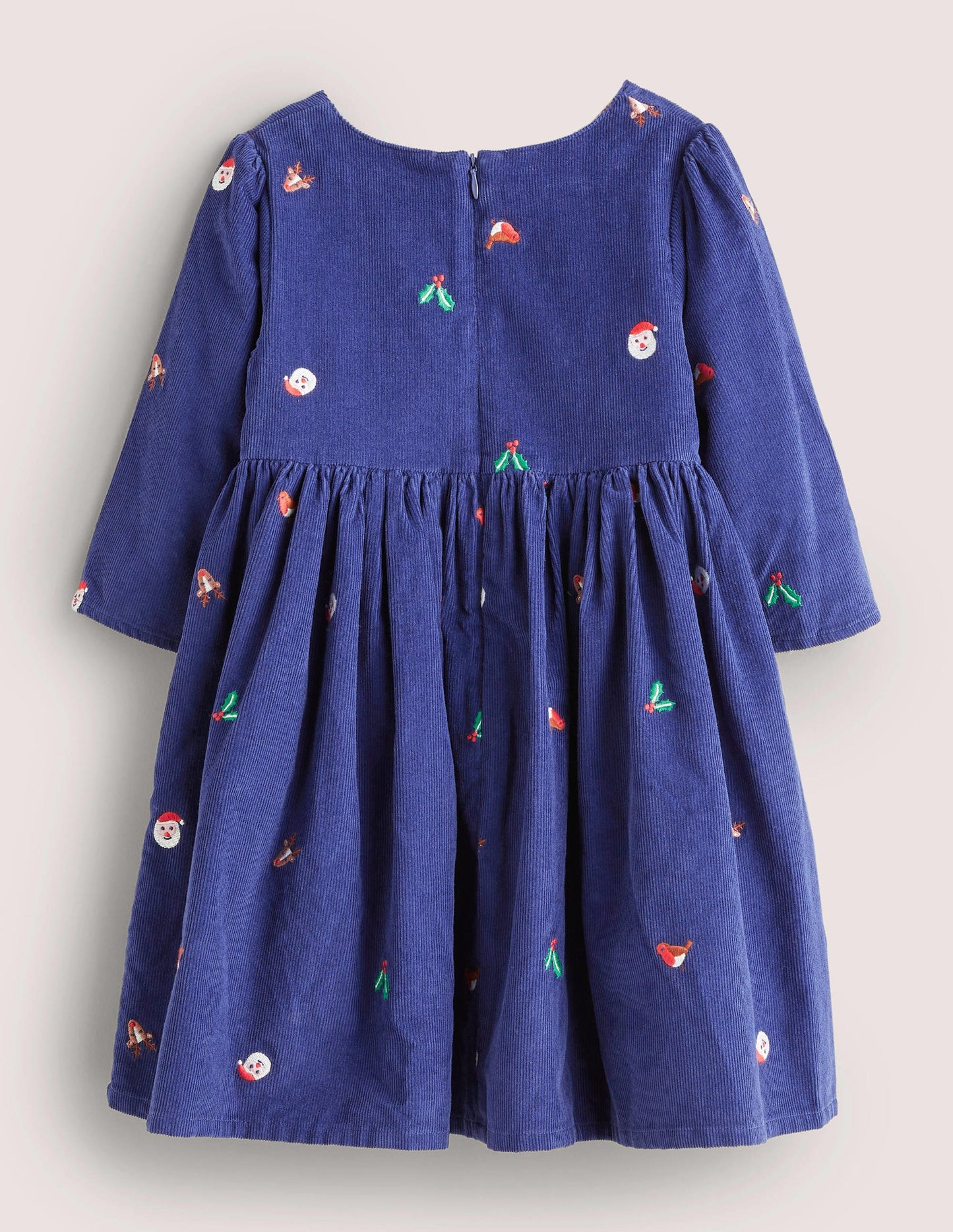 Navy Cord Christmas Party Dress-Segelblau, Weihnachtsmotiv