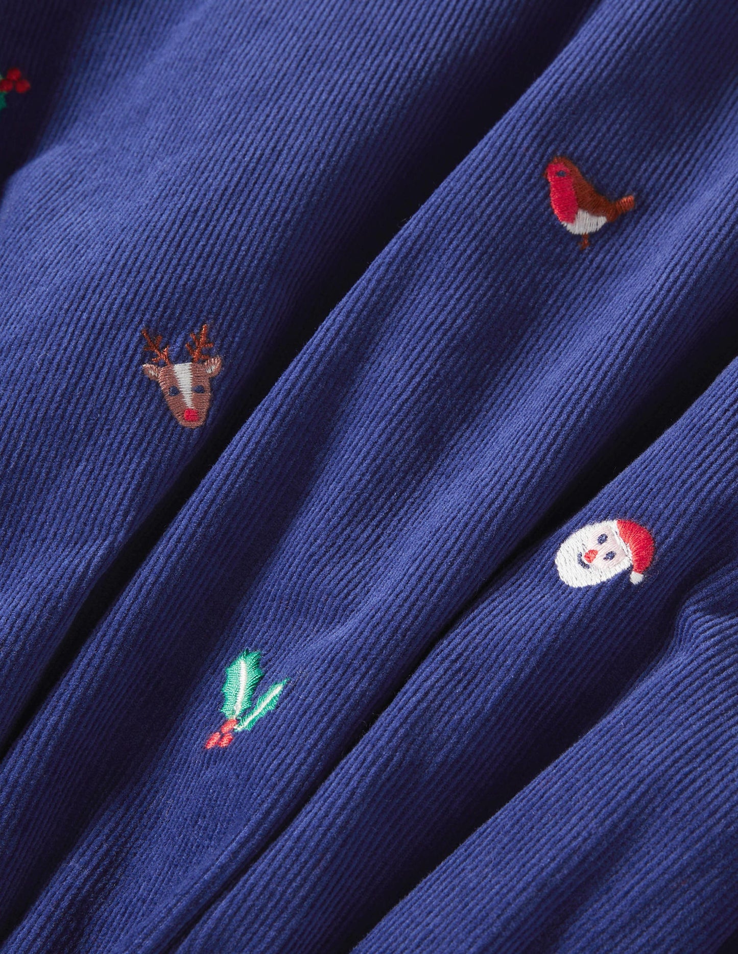 Navy Cord Christmas Party Dress-Segelblau, Weihnachtsmotiv