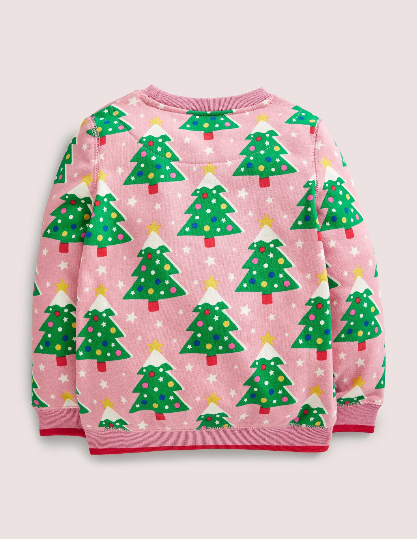 Festlich gemusterter Pullover mit Rundhalsausschnitt-Kirschblütenrosa, Weihnachtsbäume
