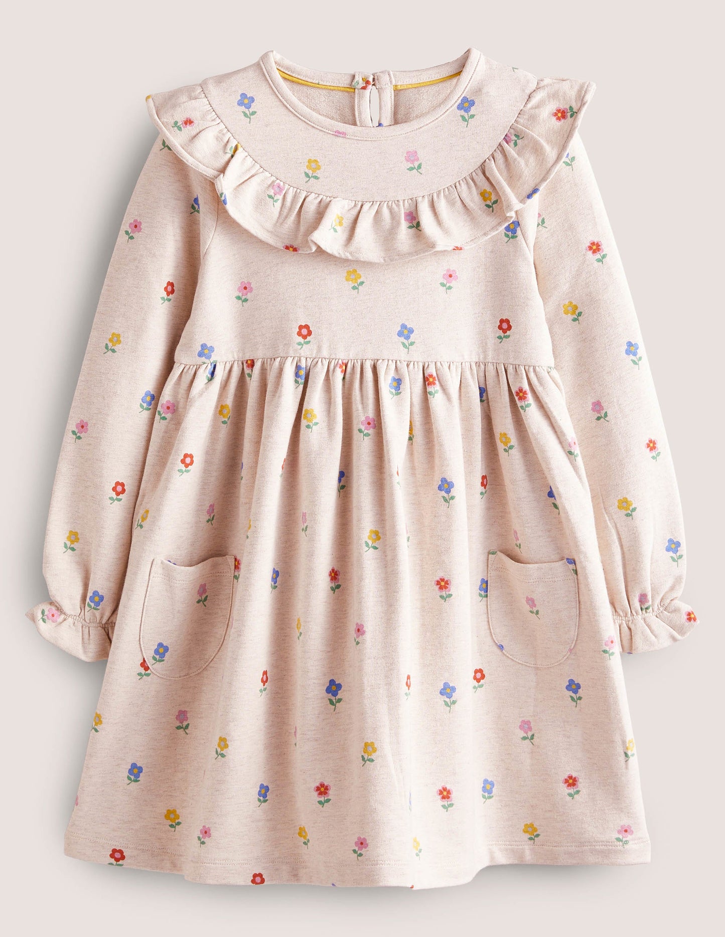 Jerseykleid mit Spitzenpasse-Hellbeige Meliert, Kleine Blumen