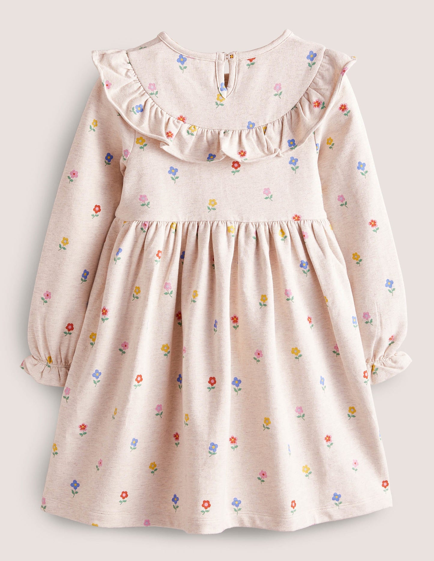 Jerseykleid mit Spitzenpasse-Hellbeige Meliert, Kleine Blumen