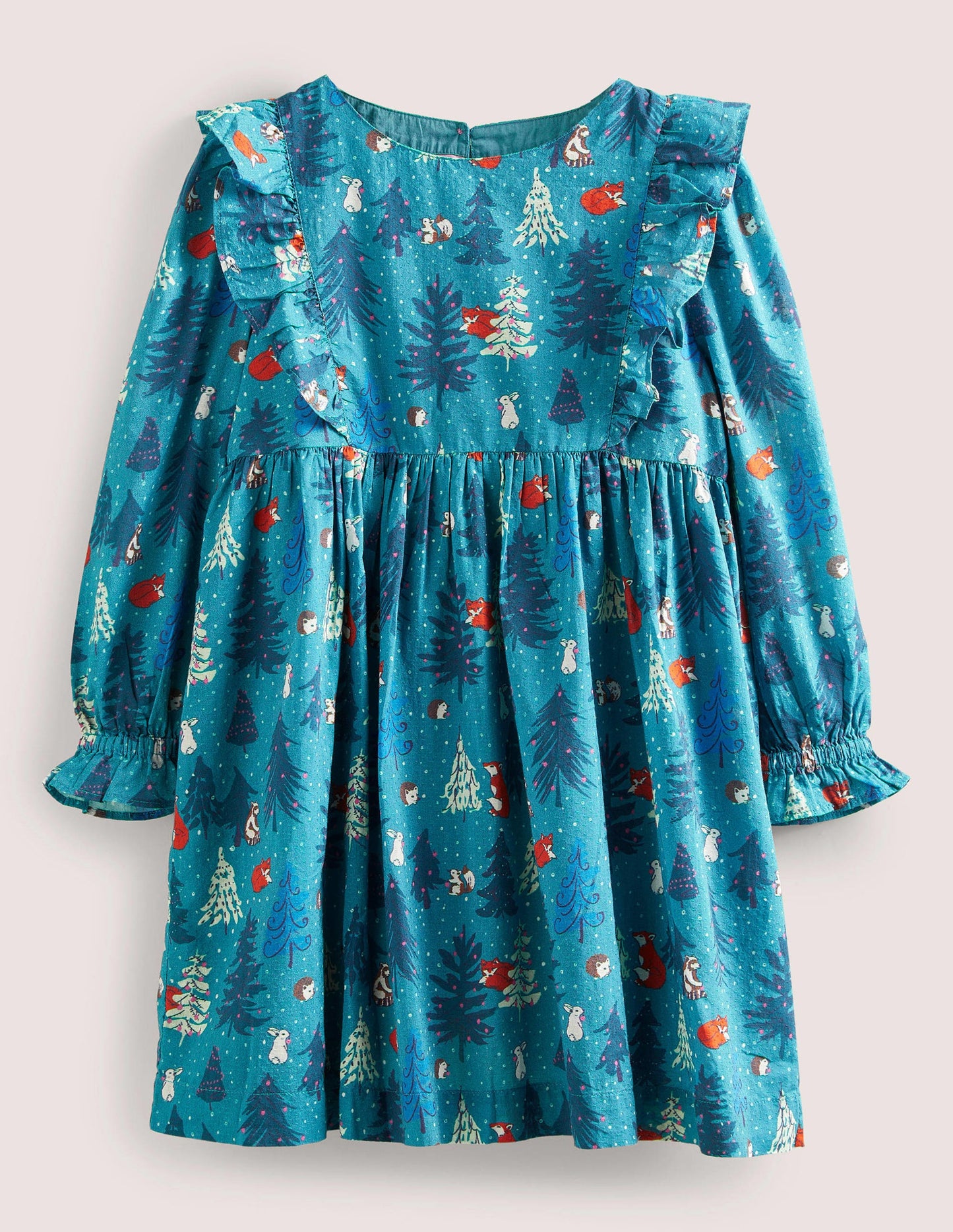 Gestuftes Webkleid mit Rüschen-Winterwald