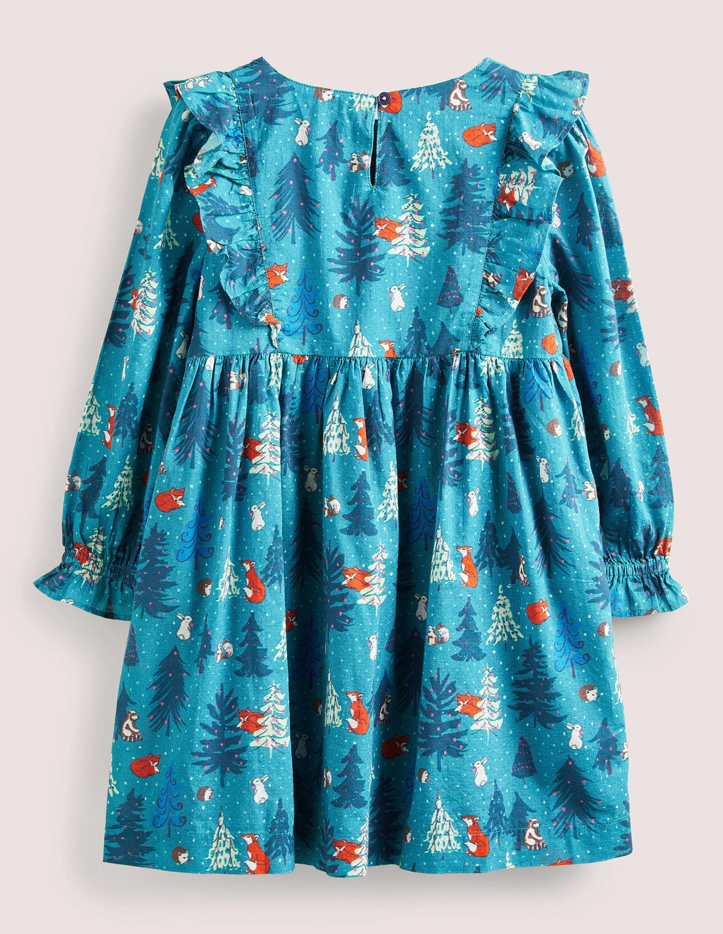 Gestuftes Webkleid mit Rüschen-Winterwald