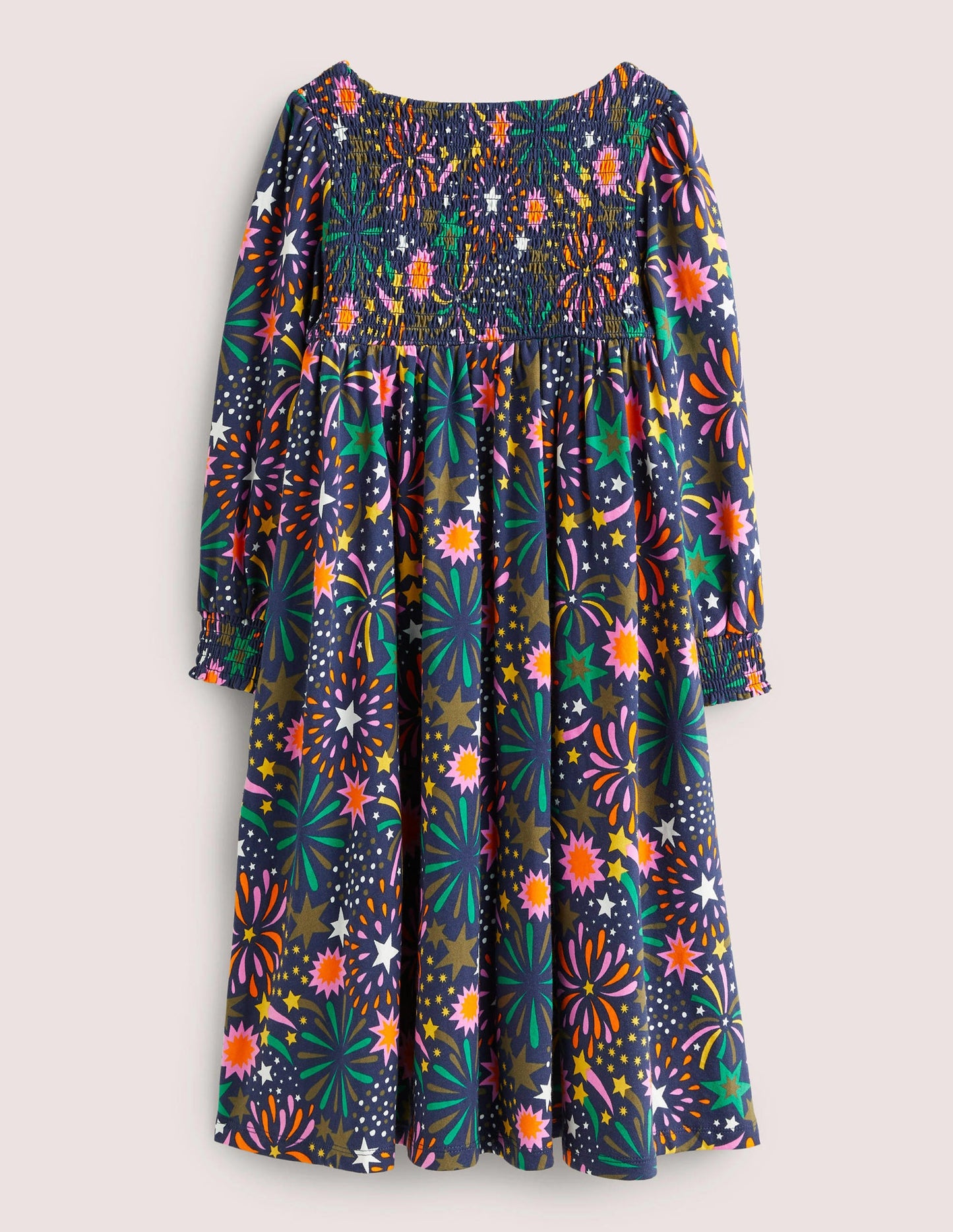 Trapezkleid mit gesmoktem Oberteil-Bunt, Feuerwerk