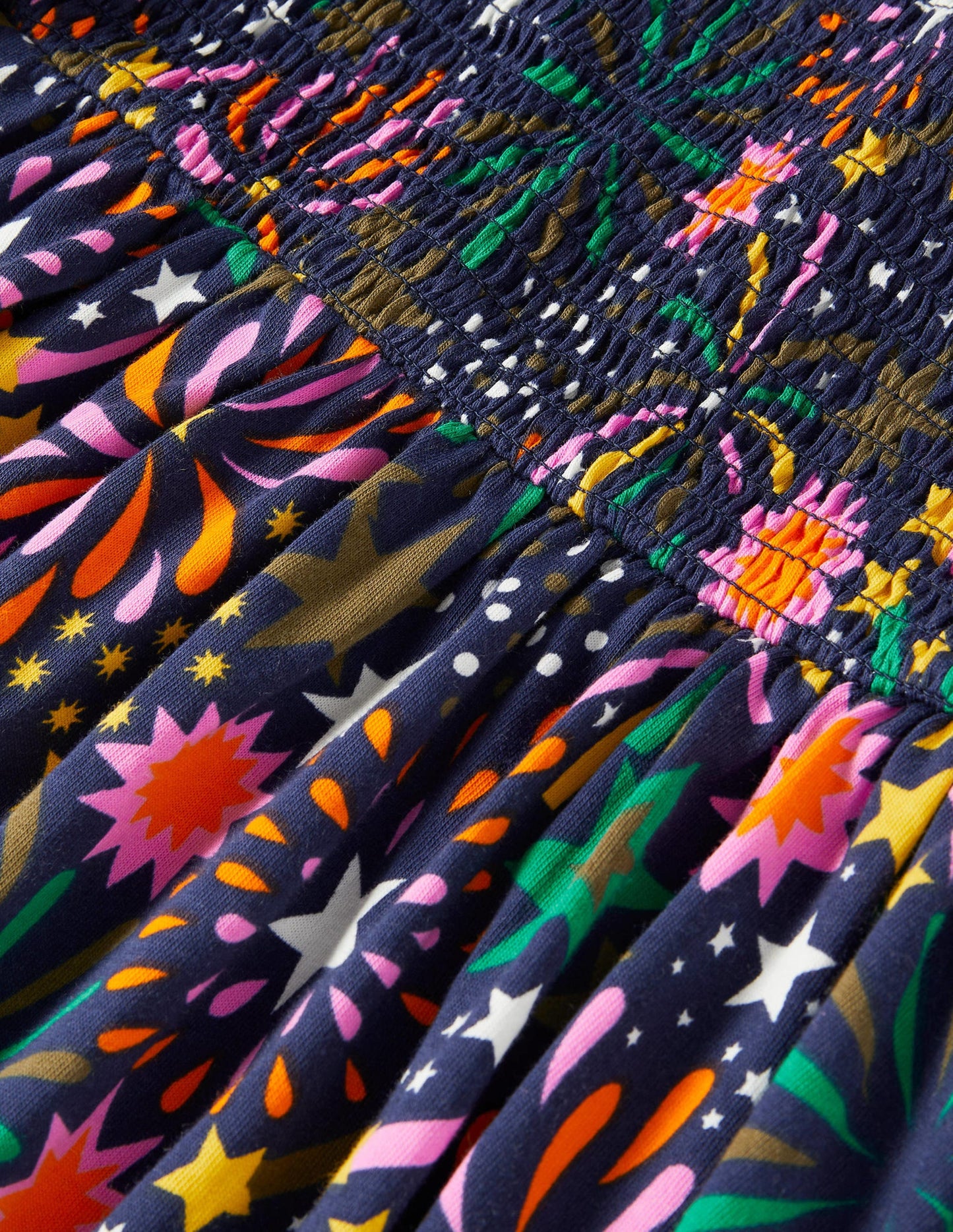 Trapezkleid mit gesmoktem Oberteil-Bunt, Feuerwerk