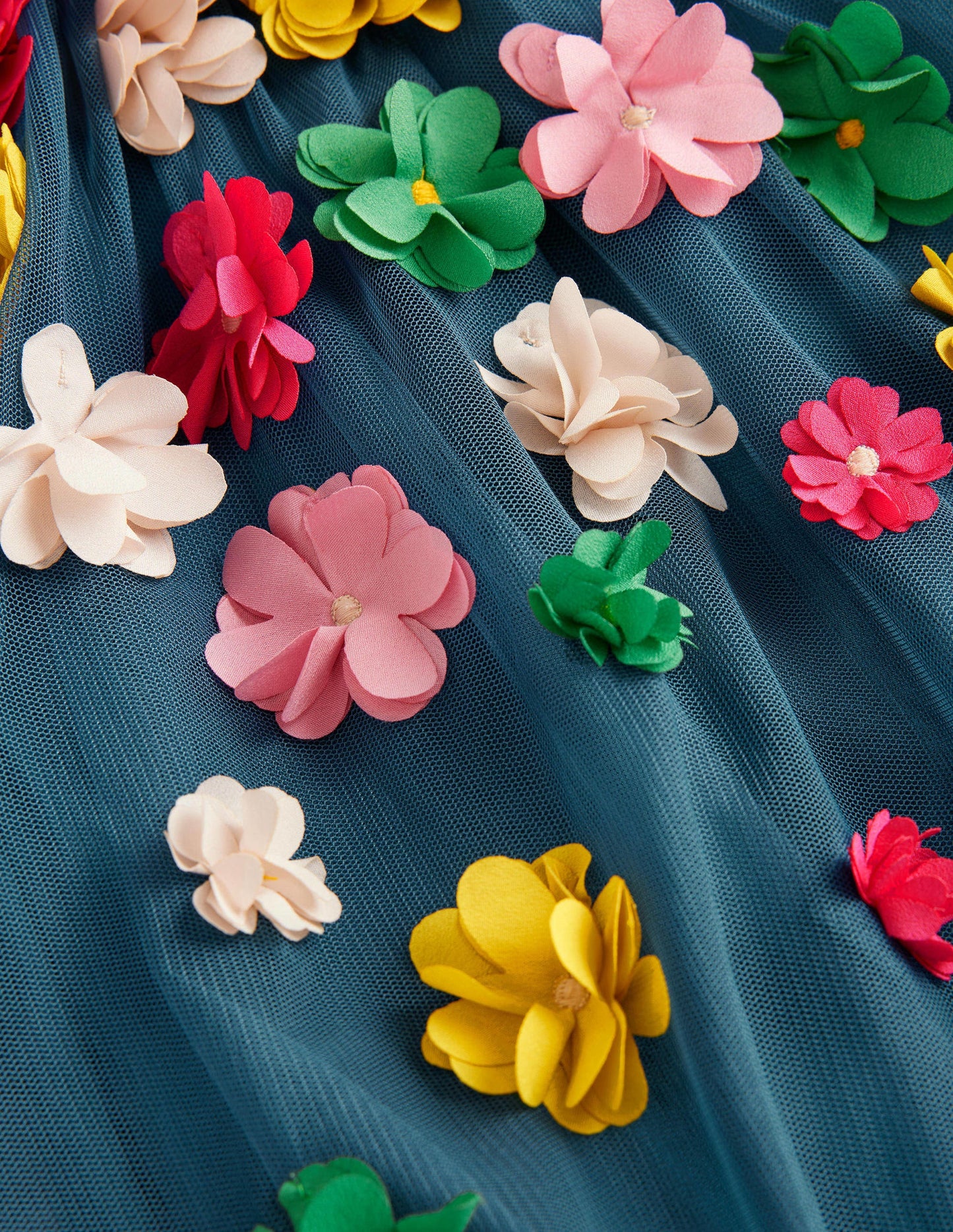 A-Linien-Kleid mit flatternden Blumen-Dunkles Petrol