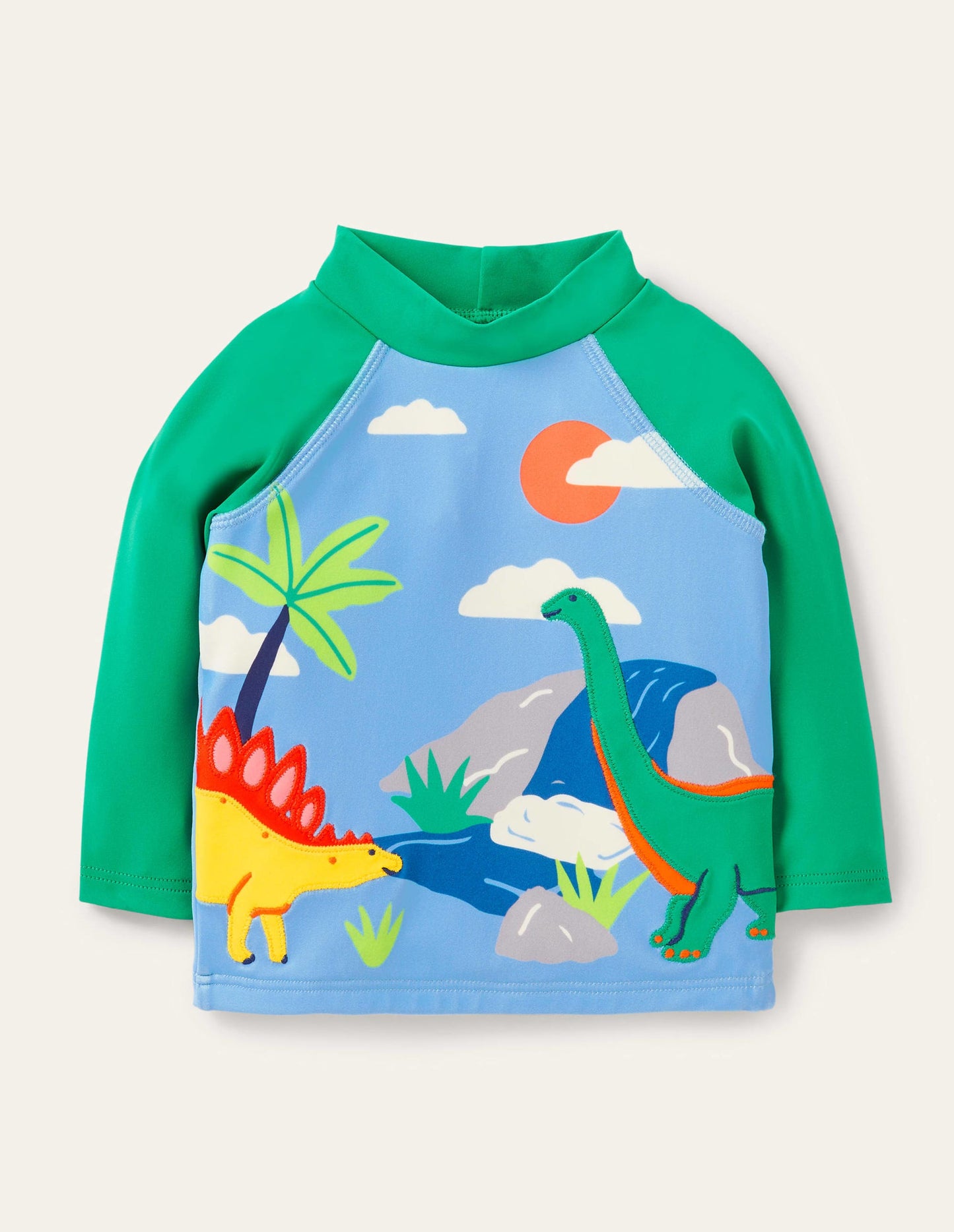 Badeshirt-Surfbrett-Blau, Dinoszene