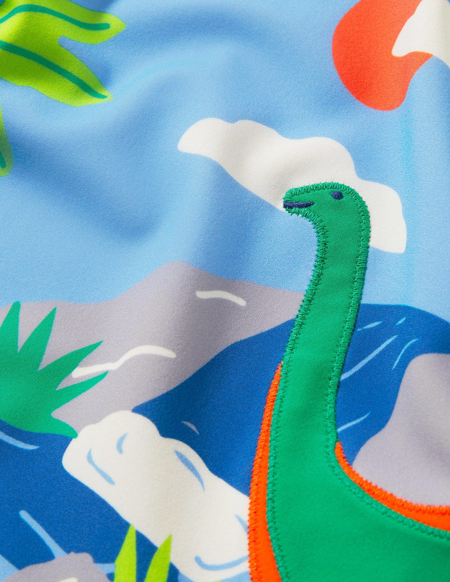 Badeshirt-Surfbrett-Blau, Dinoszene