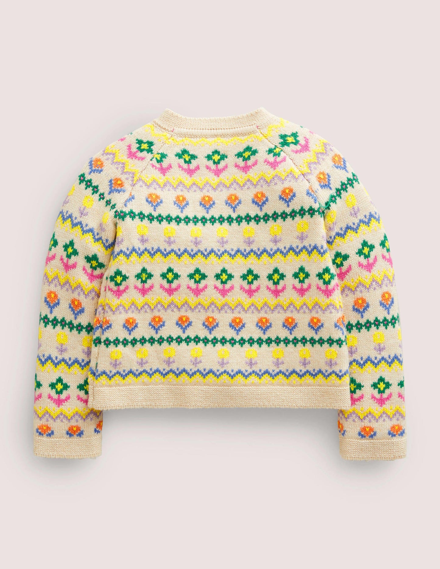 Fair-Isle-Cardigan mit Blumenmuster-Hellbeige Meliert, Bunte Blumen