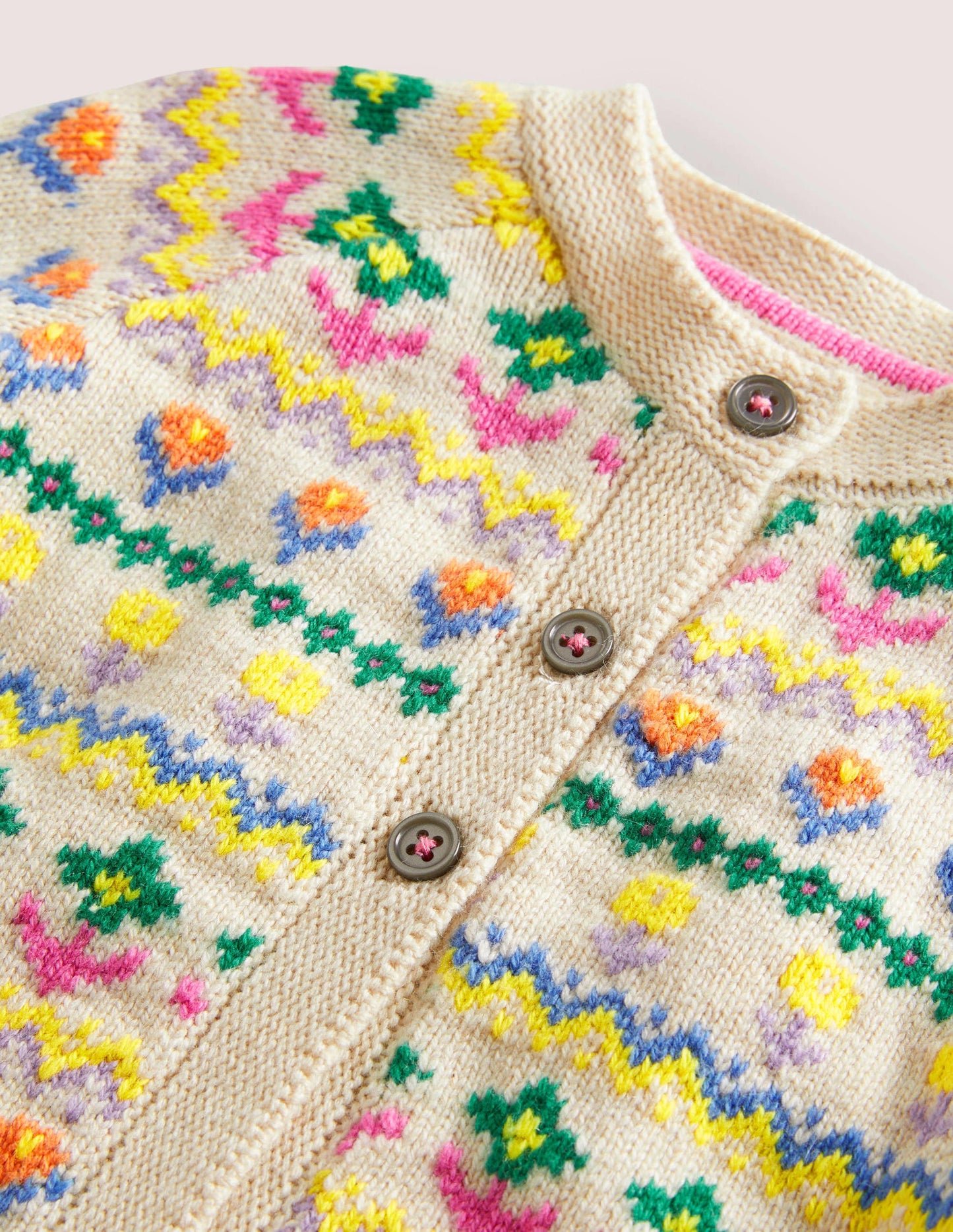Fair-Isle-Cardigan mit Blumenmuster-Hellbeige Meliert, Bunte Blumen