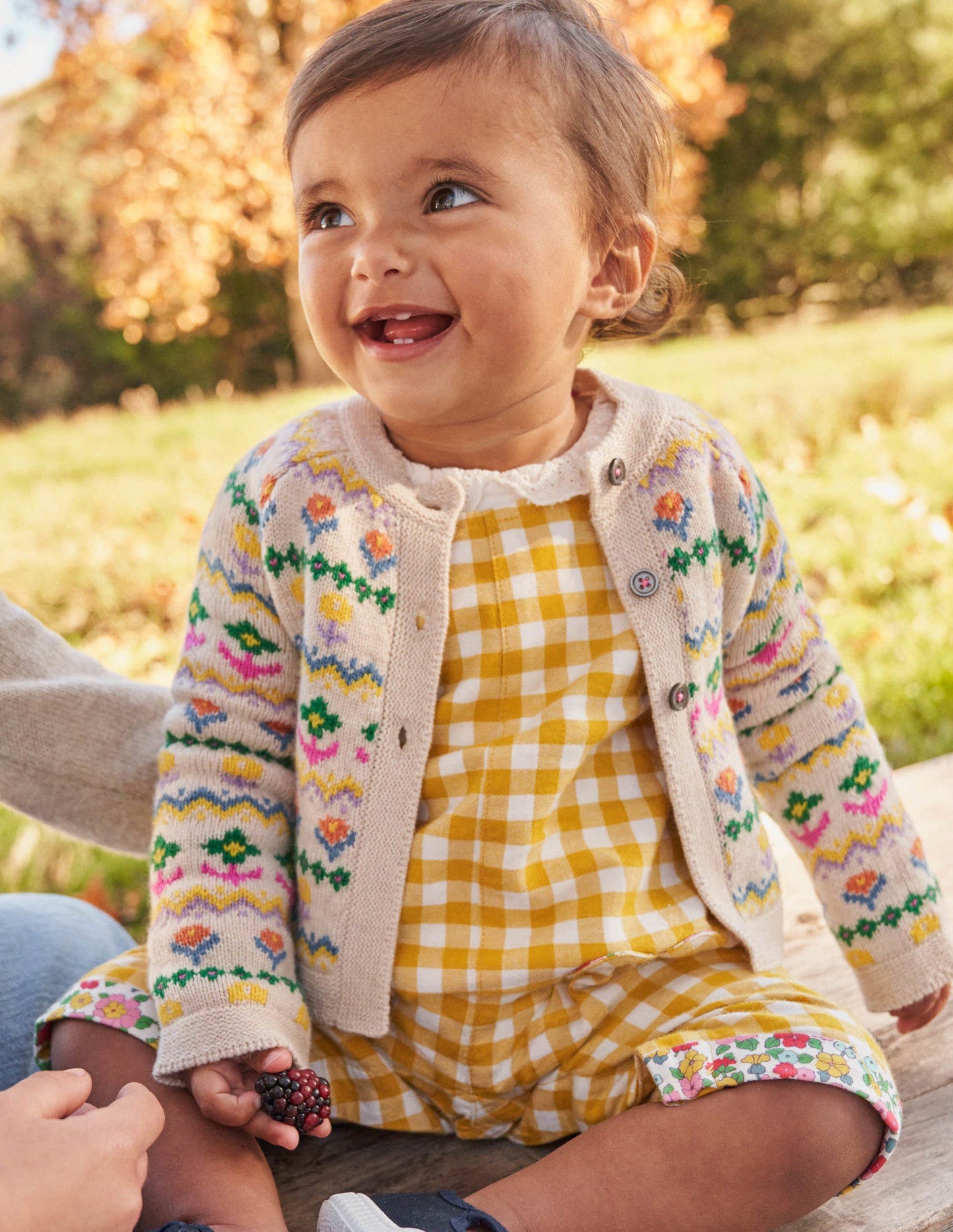 Fair-Isle-Cardigan mit Blumenmuster-Hellbeige Meliert, Bunte Blumen