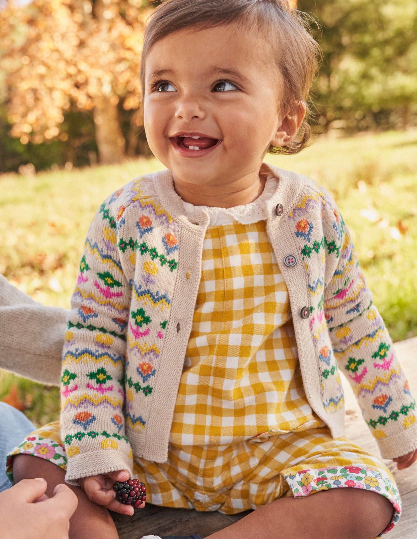 Fair-Isle-Cardigan mit Blumenmuster-Hellbeige Meliert, Bunte Blumen