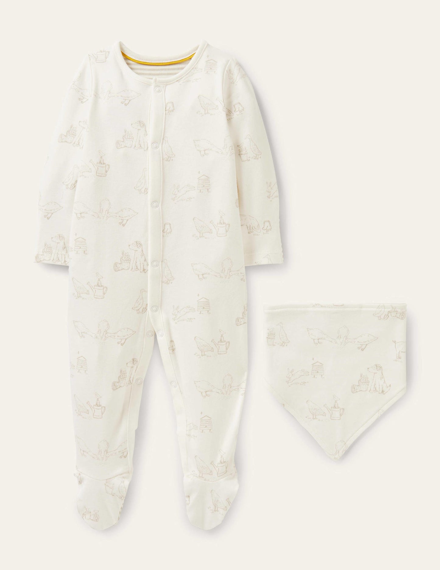 Set mit Schlafanzug und Lätzchen für Neugeborene-Naturweiß, Bauernhof